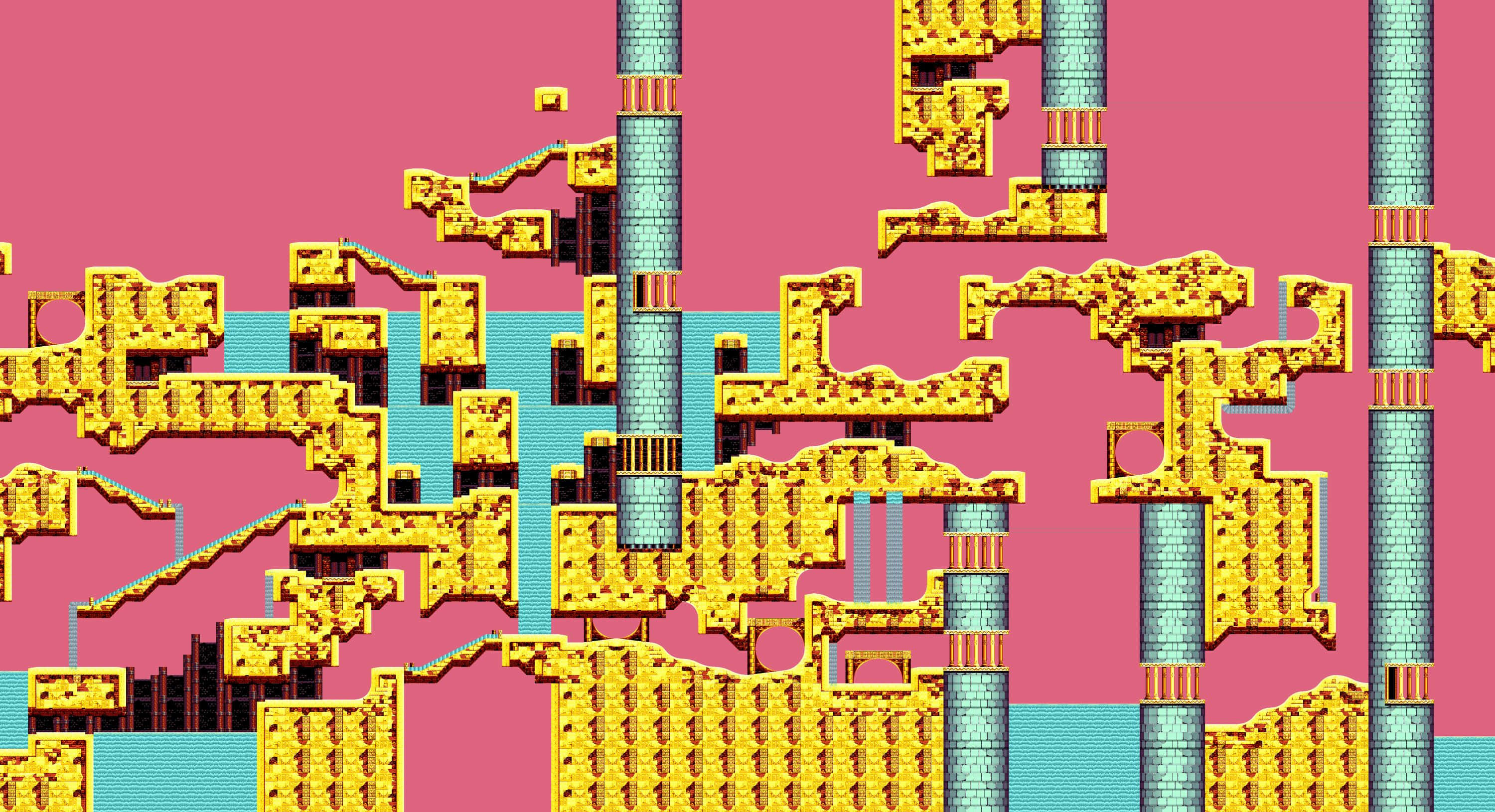 Sonic Sandopolis Zone, pixelated yellow platforms, teal pipes, 2K Desktop Wallpaper