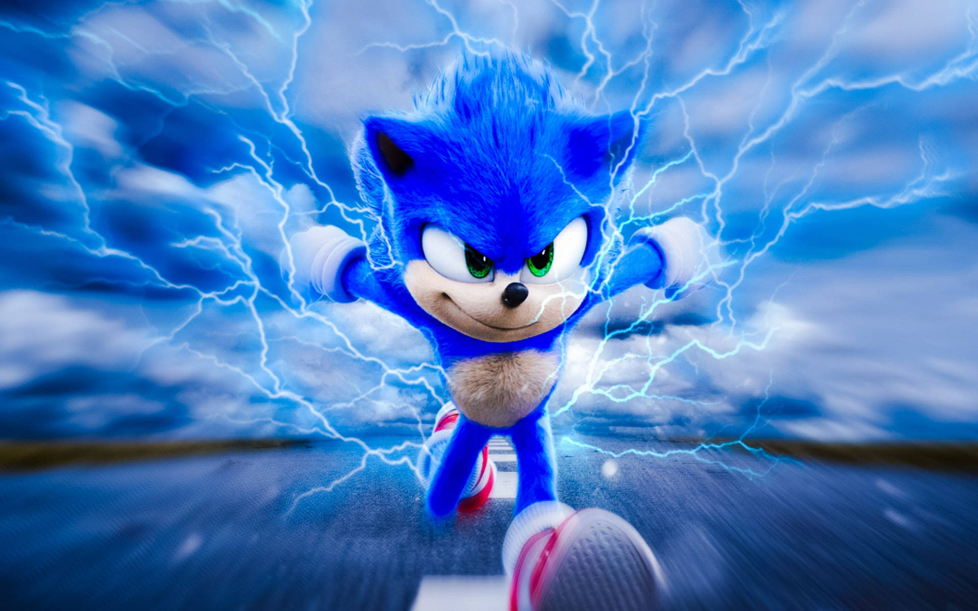 Sonic the Hedgehog, lightning, stormy blue sky, Full HD Desktop Wallpaper