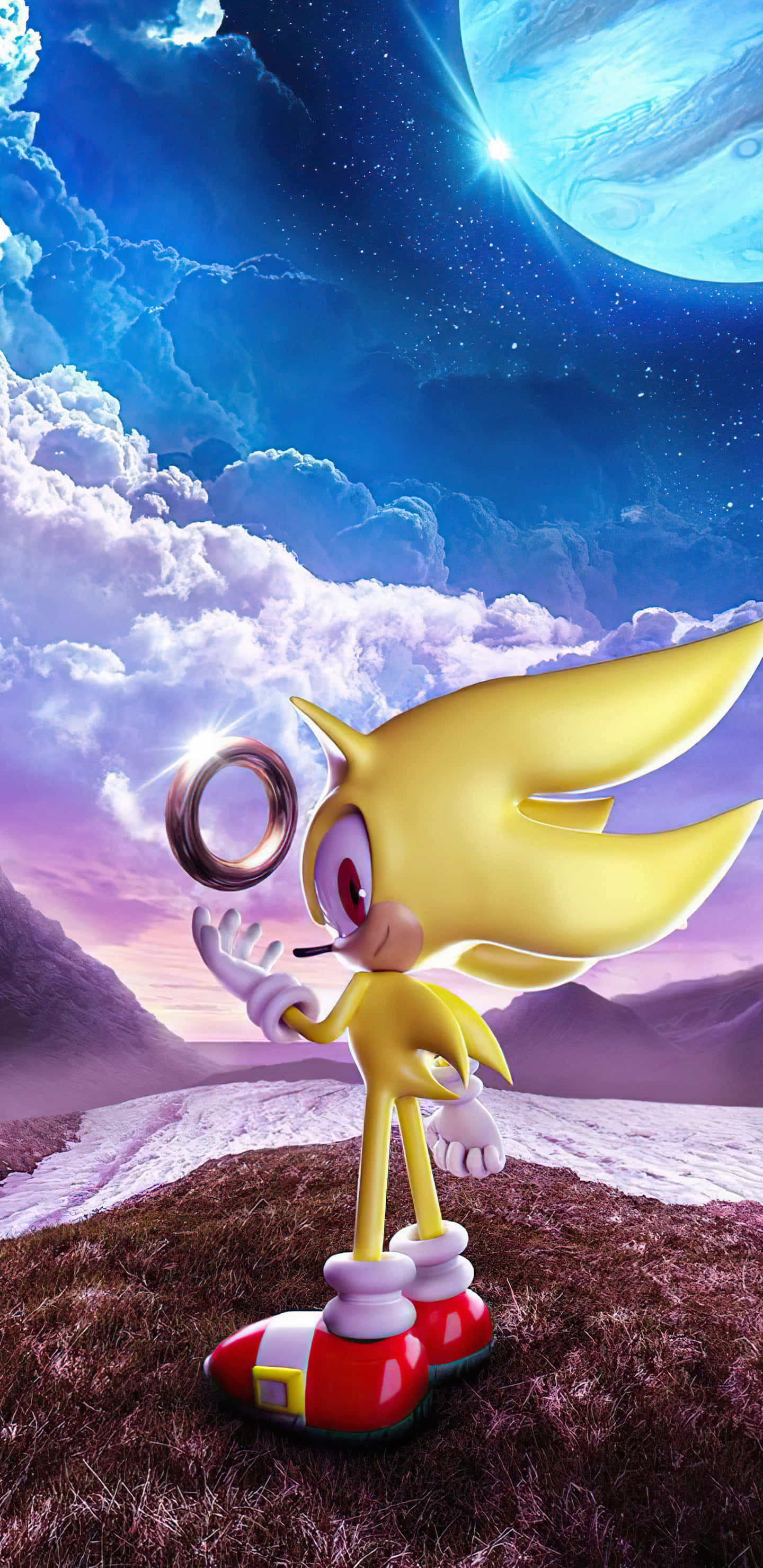 Sonic the Hedgehog, Golden Sonic, glowing ring, 2K Phone Wallpaper