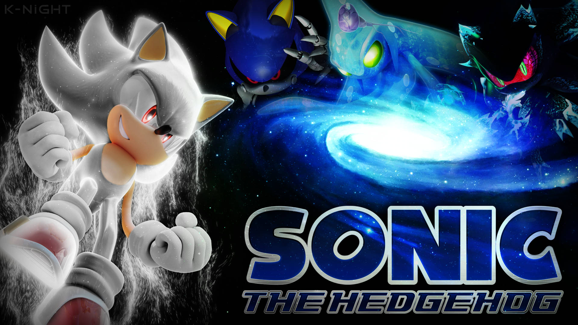 Silver the Hedgehog, cosmic villains, glowing blue galaxy, Full HD Desktop Wallpaper