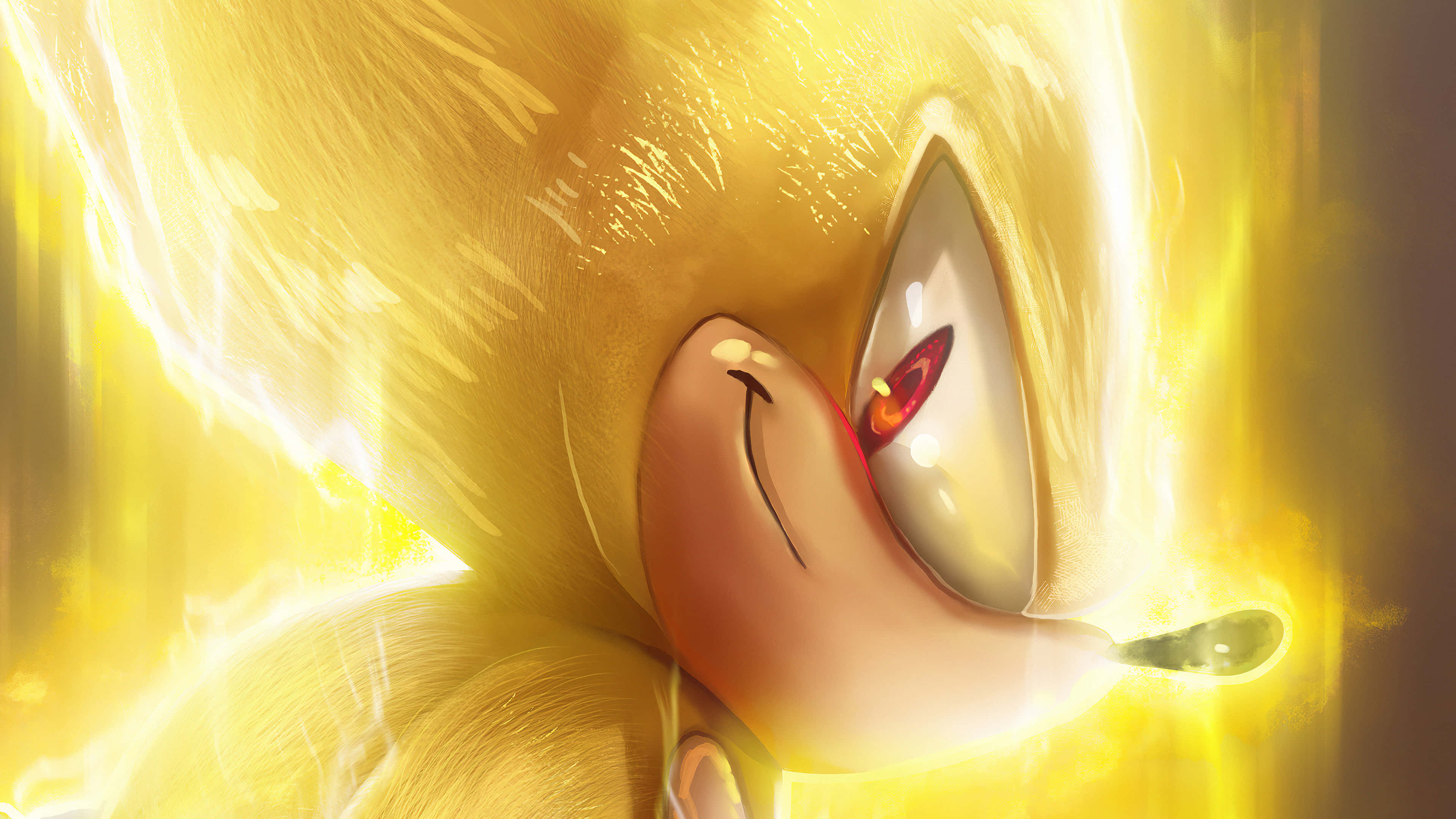 Sonic The Hedgehog, golden-hued, glowing red eyes, 4K Desktop Wallpaper