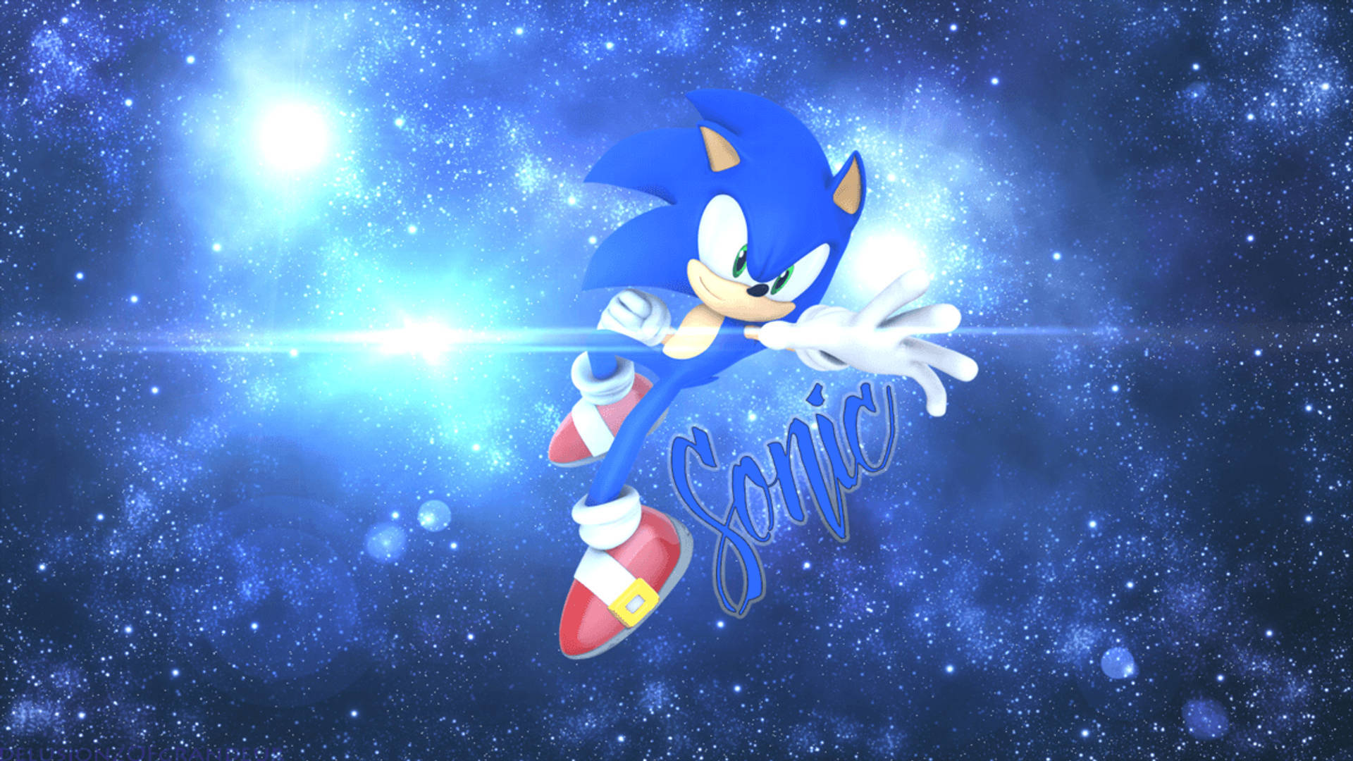 Sonic The Hedgehog, starry cosmic void, glowing trails, Full HD Desktop Wallpaper