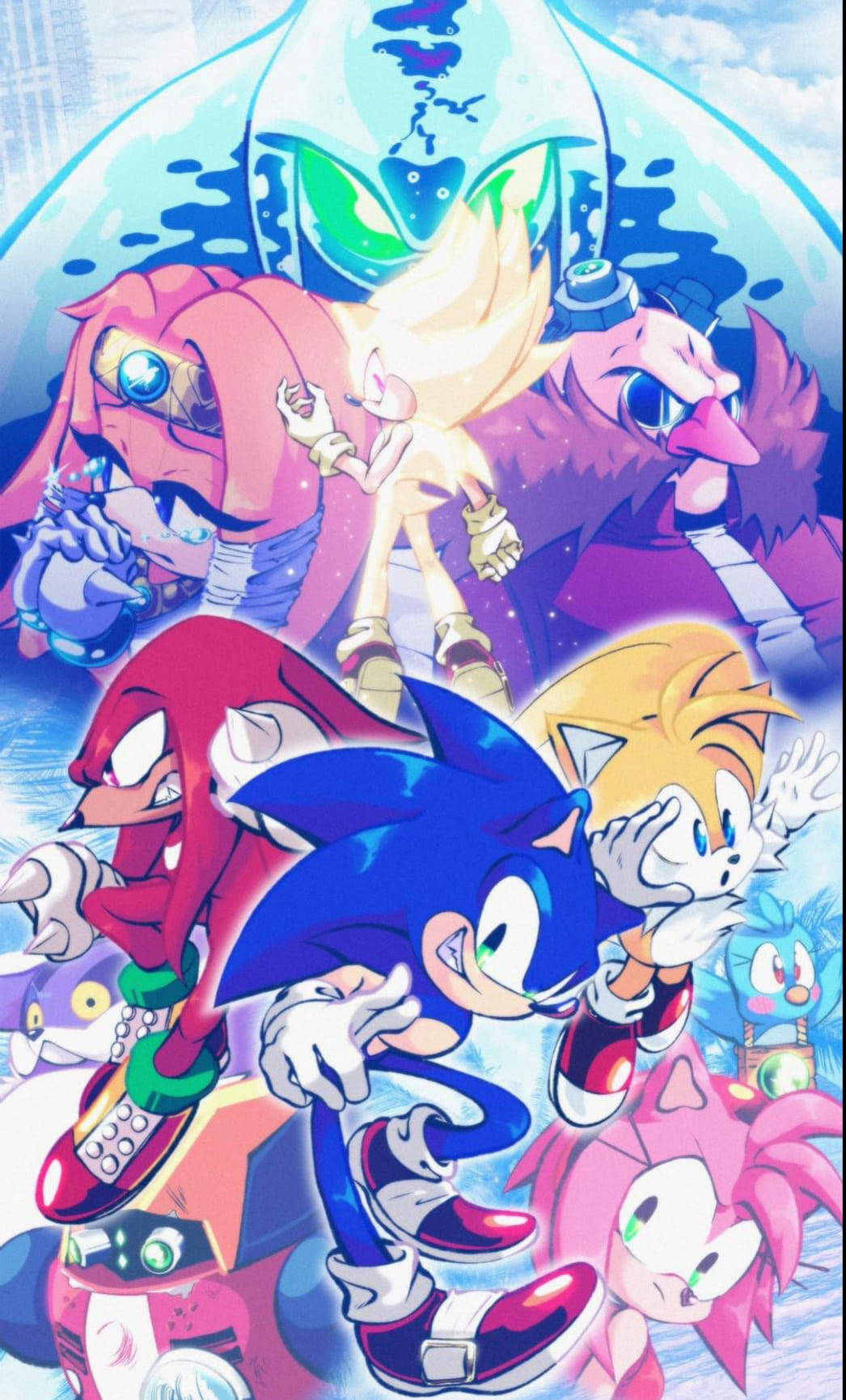 Sonic the Hedgehog, anime-style illustration, glowing blue and green background, HD Phone Wallpaper