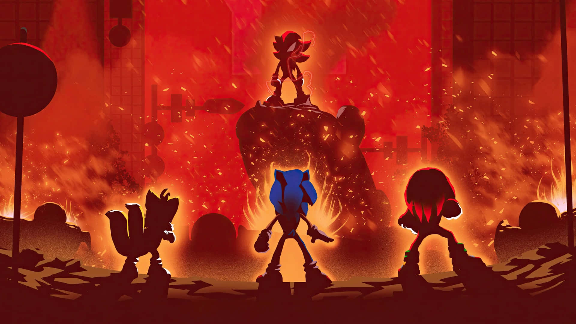 Sonic The Hedgehog 3, fiery apocalyptic landscape, glowing embers, Full HD Desktop Wallpaper