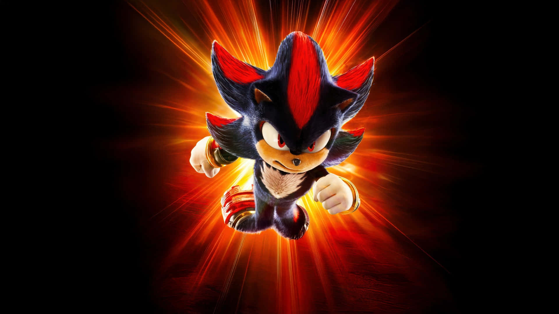 Shadow the Hedgehog, glowing red and orange energy, dark background, Full HD Desktop Wallpaper