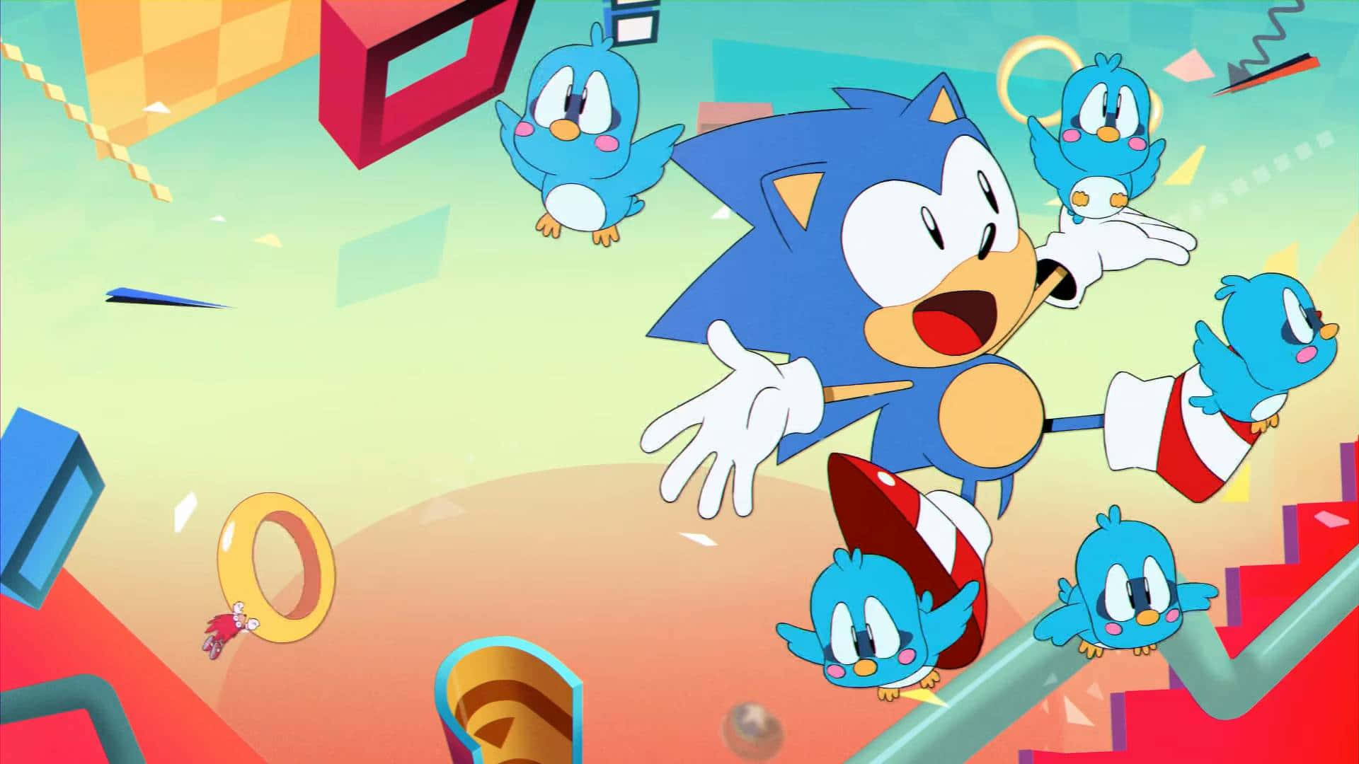 Sonic The Hedgehog, blue birds, floating rings, Full HD Desktop Wallpaper