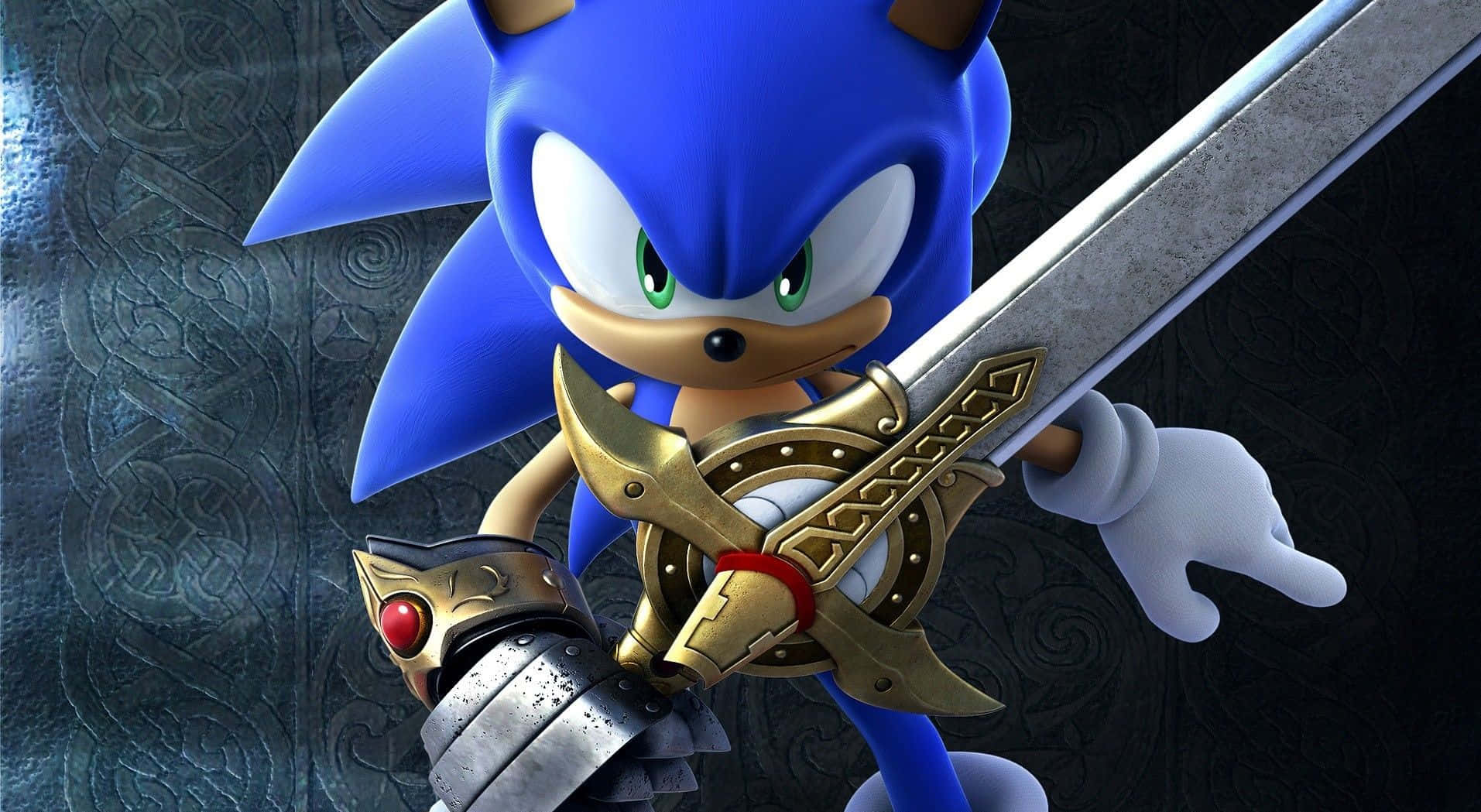 Sonic The Hedgehog, blue hedgehog, large ornate sword, HD Desktop Wallpaper