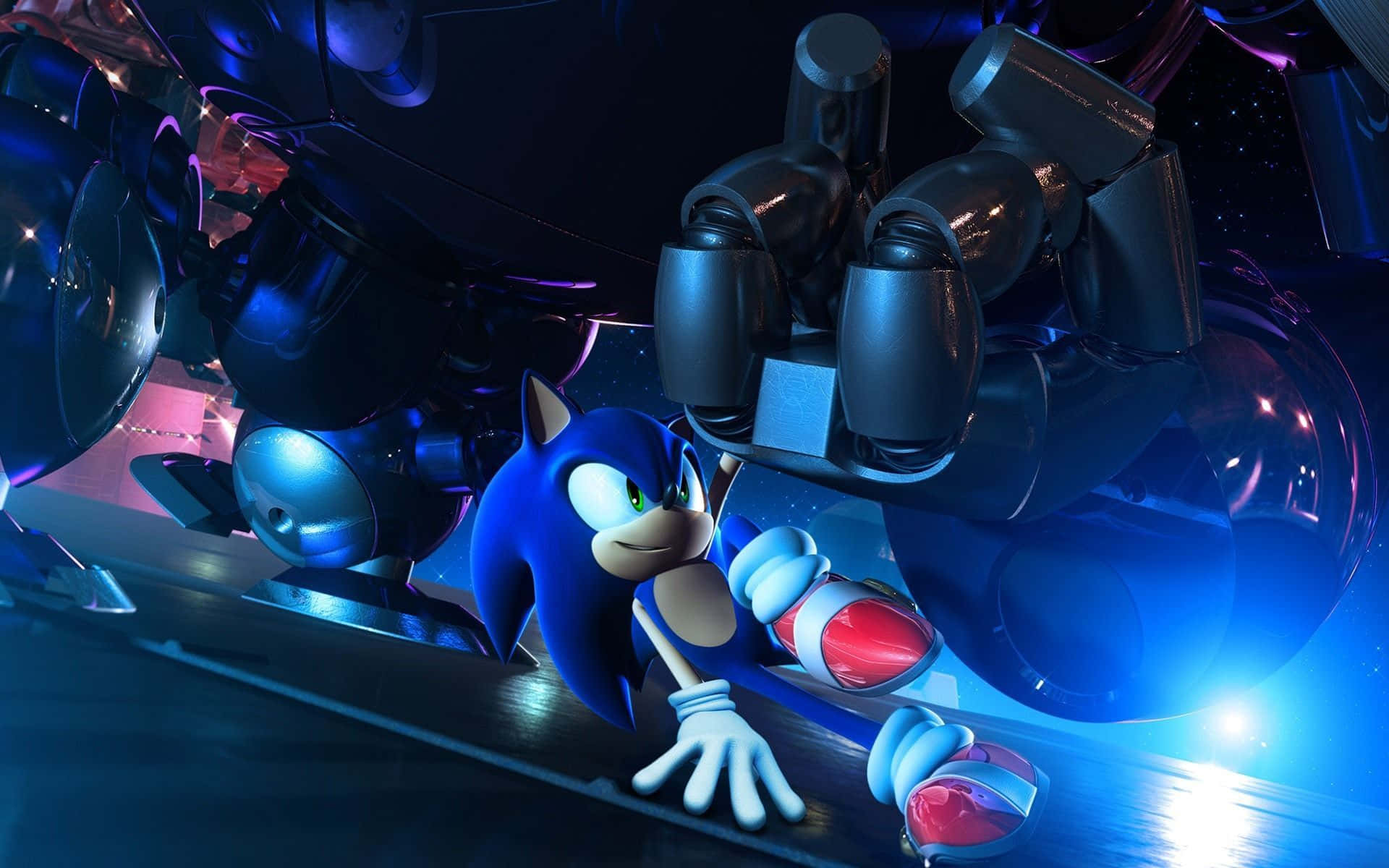 Sonic The Hedgehog, 4K, neon-lit futuristic setting, Full HD Desktop Wallpaper