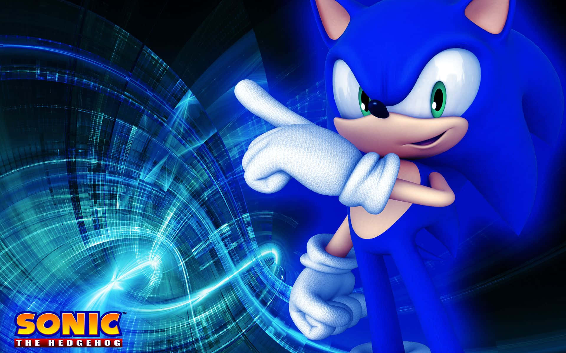 Sonic The Hedgehog, blue energy vortex, confident grin, Full HD Desktop Wallpaper