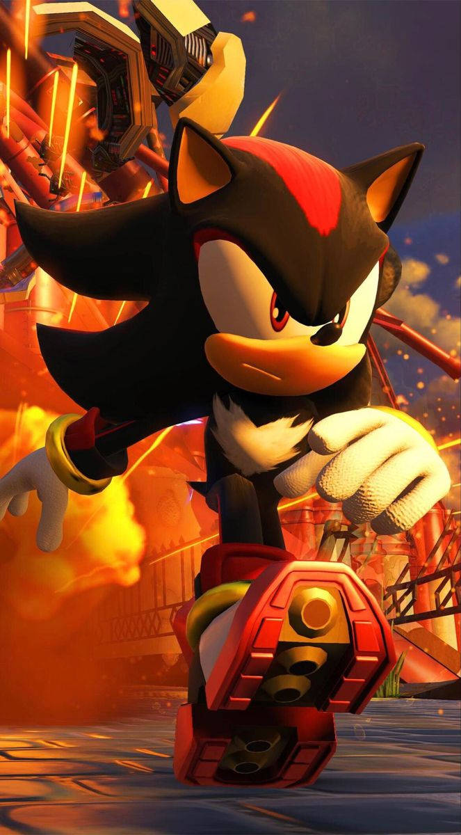 Shadow the Hedgehog, fiery battle scene, glowing orange flames, SD Phone Wallpaper