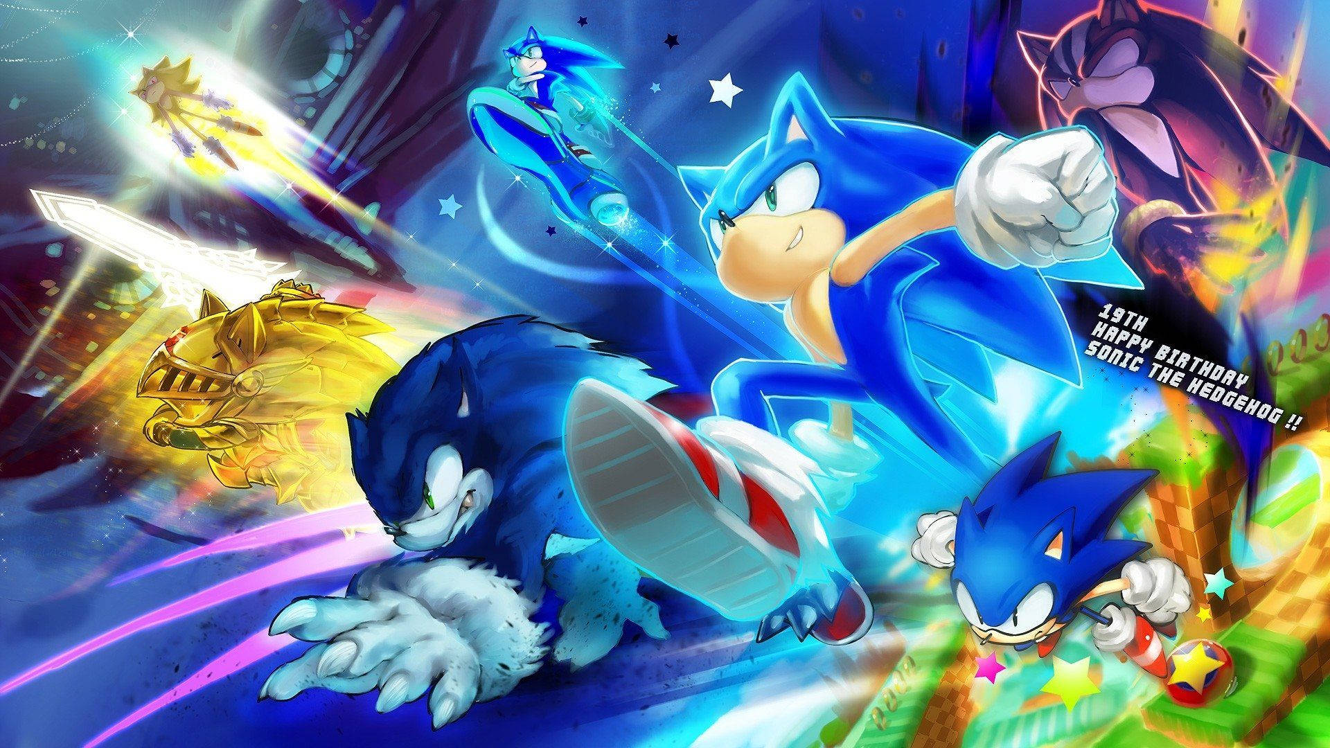 Sonic the Hedgehog, powerful forms of sonic the hedgehog, cosmic scene, Full HD Desktop Wallpaper