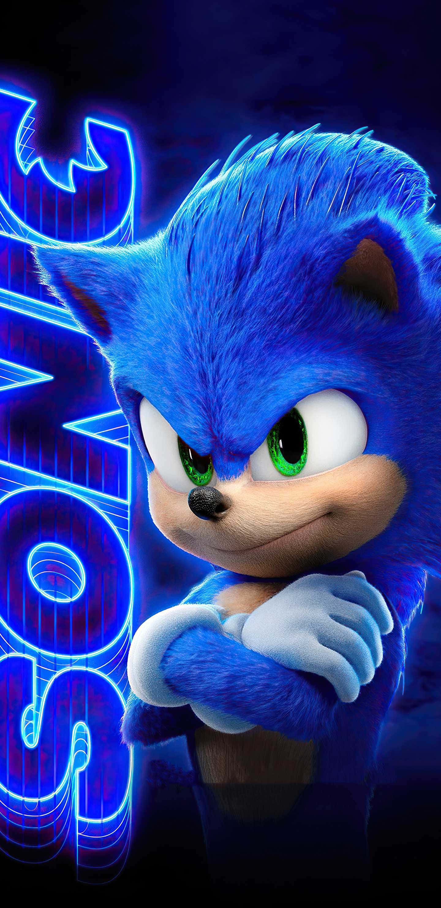 Sonic the Hedgehog, Sonic 2 HD, Neon Blue, 2K Phone Wallpaper