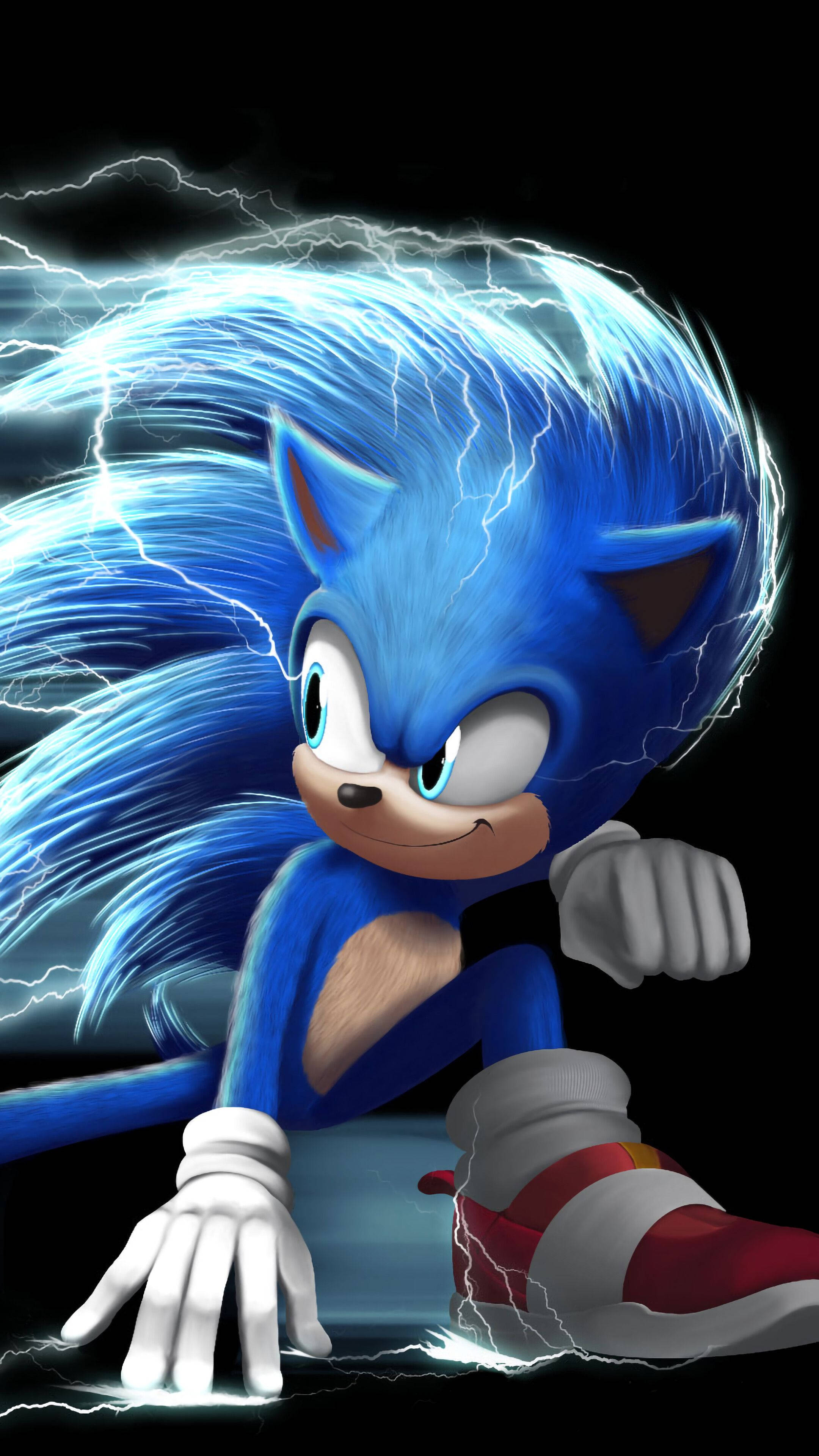 Sonic The Hedgehog, electric blue lightning, spiky hair, 4K Phone Wallpaper