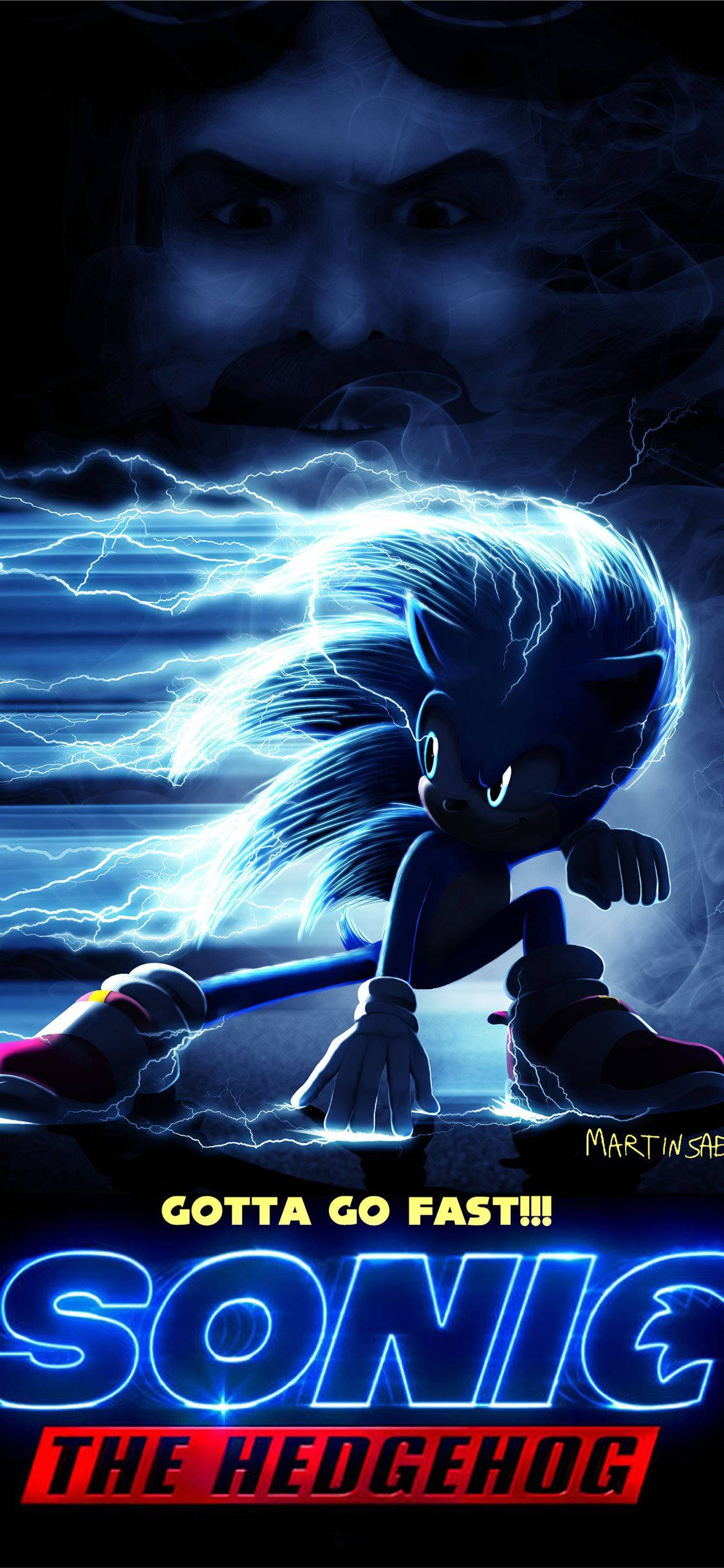 Sonic The Hedgehog, blue lightning pose, menacing face, Full HD Phone Wallpaper