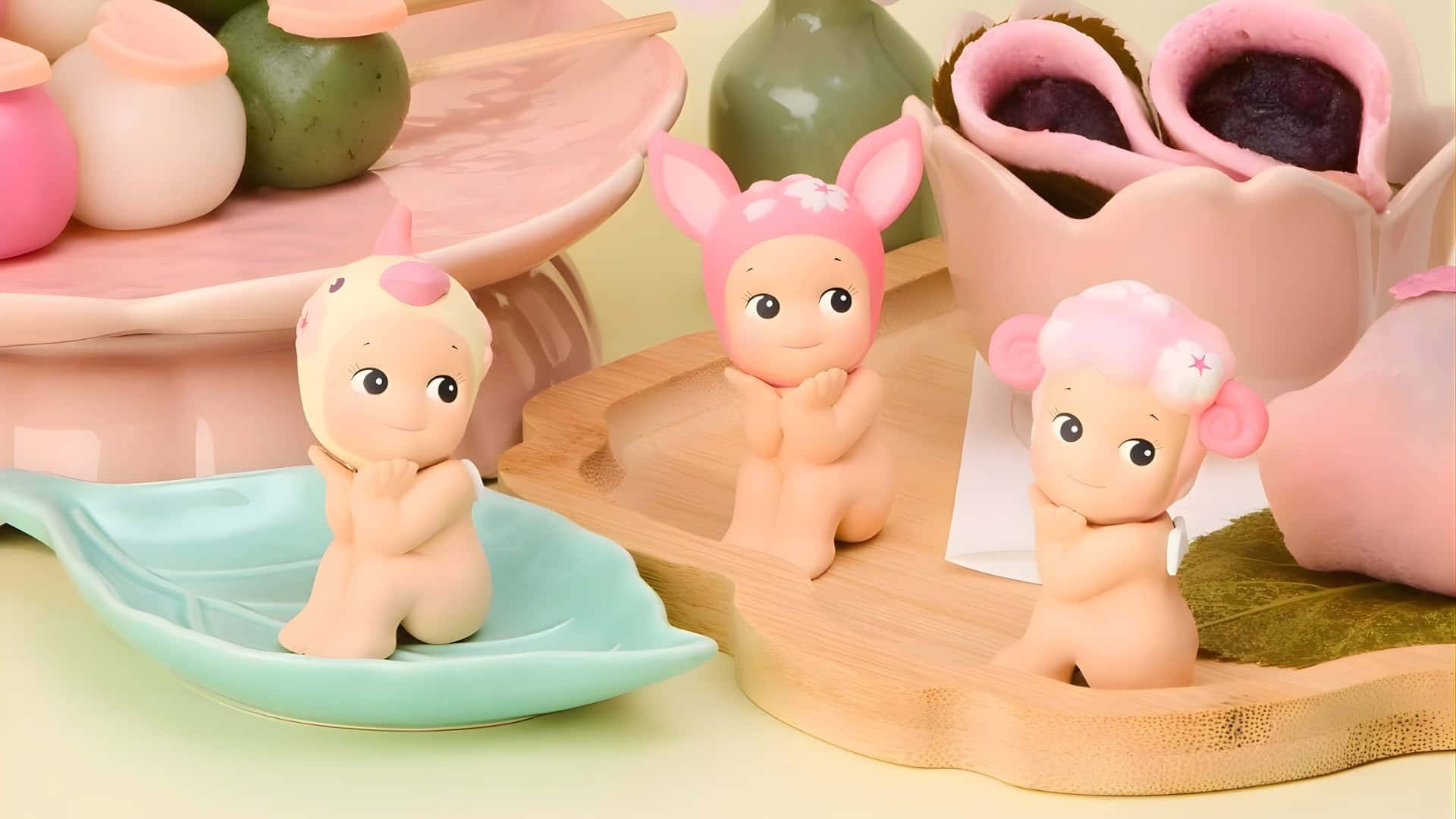 Sonny Angel, mini figures, pink-haired, Full HD Desktop Wallpaper