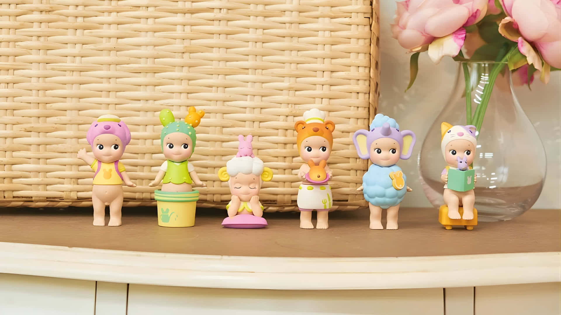 Sonny Angel, mini figures, wooden shelf, Full HD Desktop Wallpaper