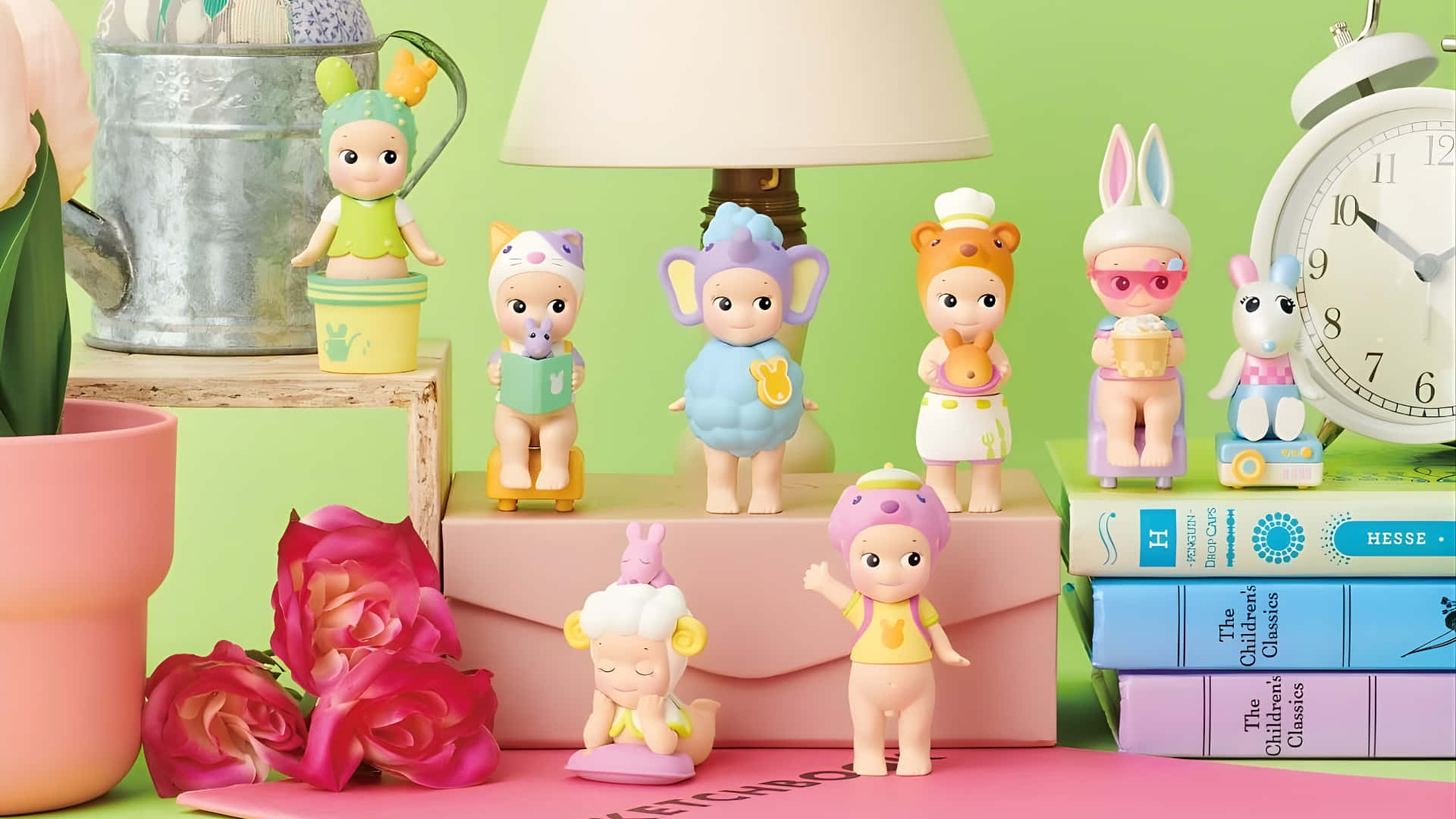 Sonny Angel, colorful toy figurines, playful outfits, Full HD Desktop Wallpaper