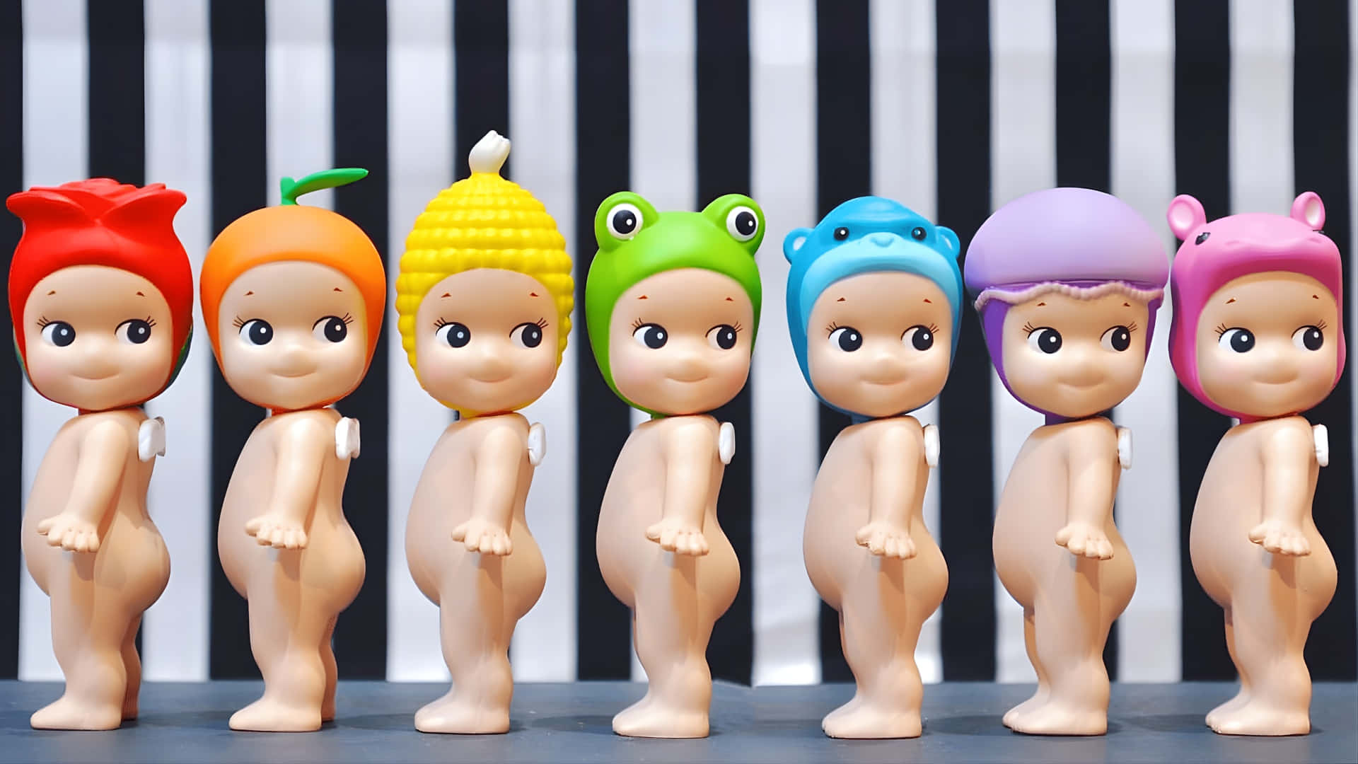 Sonny Angel, mini figures, fruit hats, Full HD Desktop Wallpaper