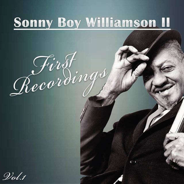 Sonny Boy Williamson II, harmonica, teal gradient background, SD Desktop Wallpaper