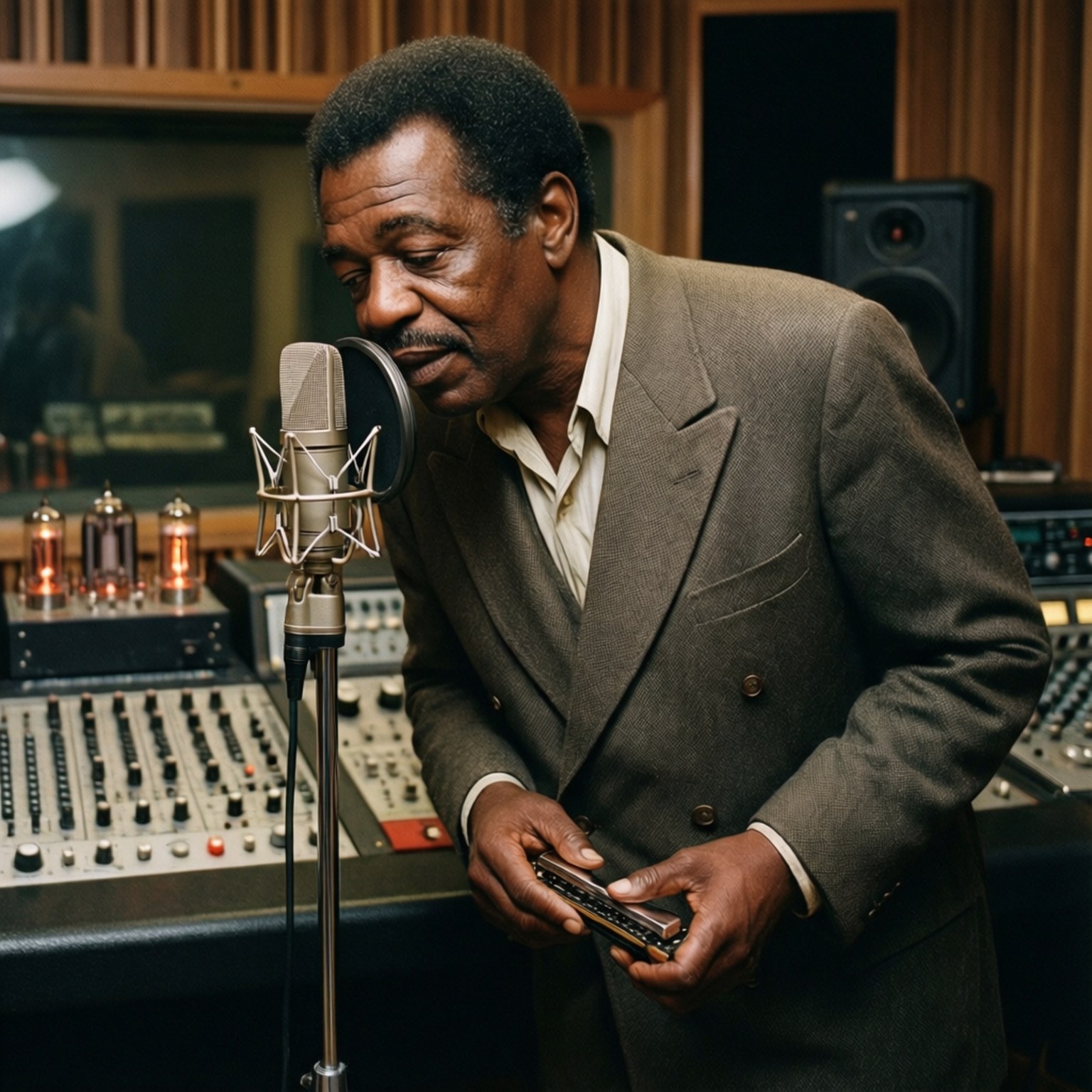 Sonny Boy Williamson II, vintage recording studio, ribbon microphone, HD Desktop Wallpaper