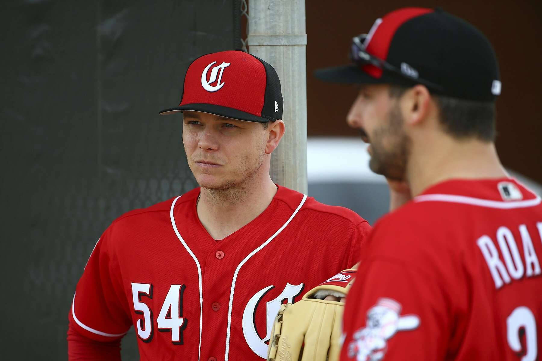 Sonny Gray, red uniforms, dugout pole, HD Desktop Wallpaper
