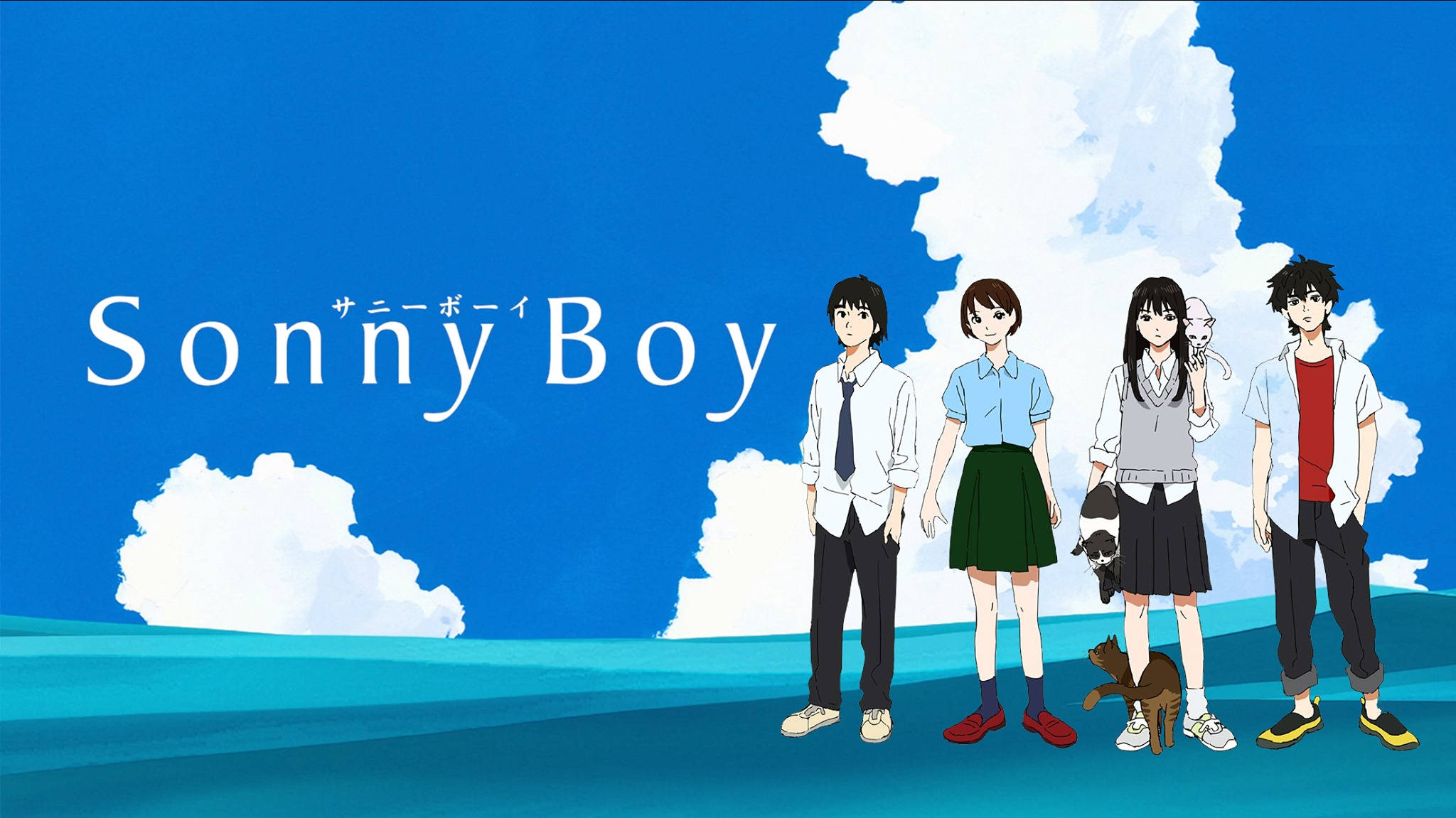 Sonny Boy, anime teens, cat, Full HD Desktop Wallpaper