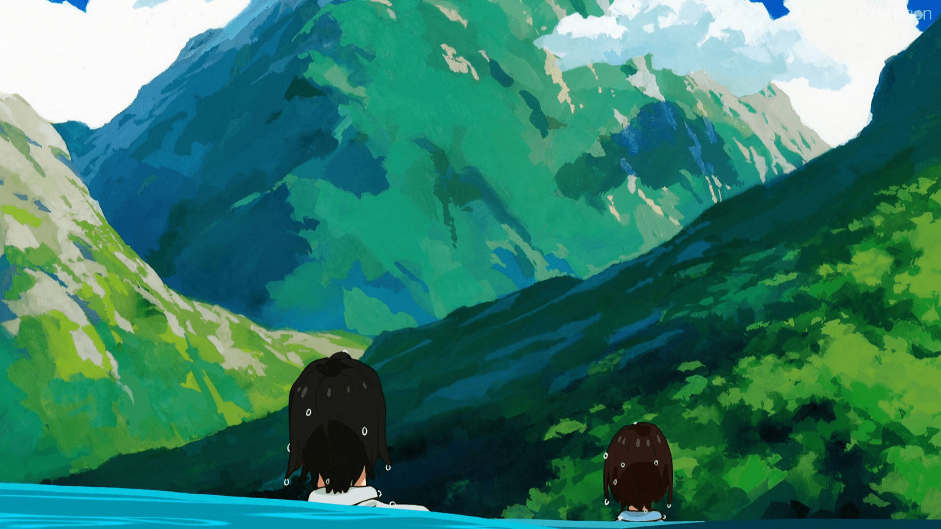 Sonny Boy, turquoise water, green mountain range, Full HD Desktop Wallpaper