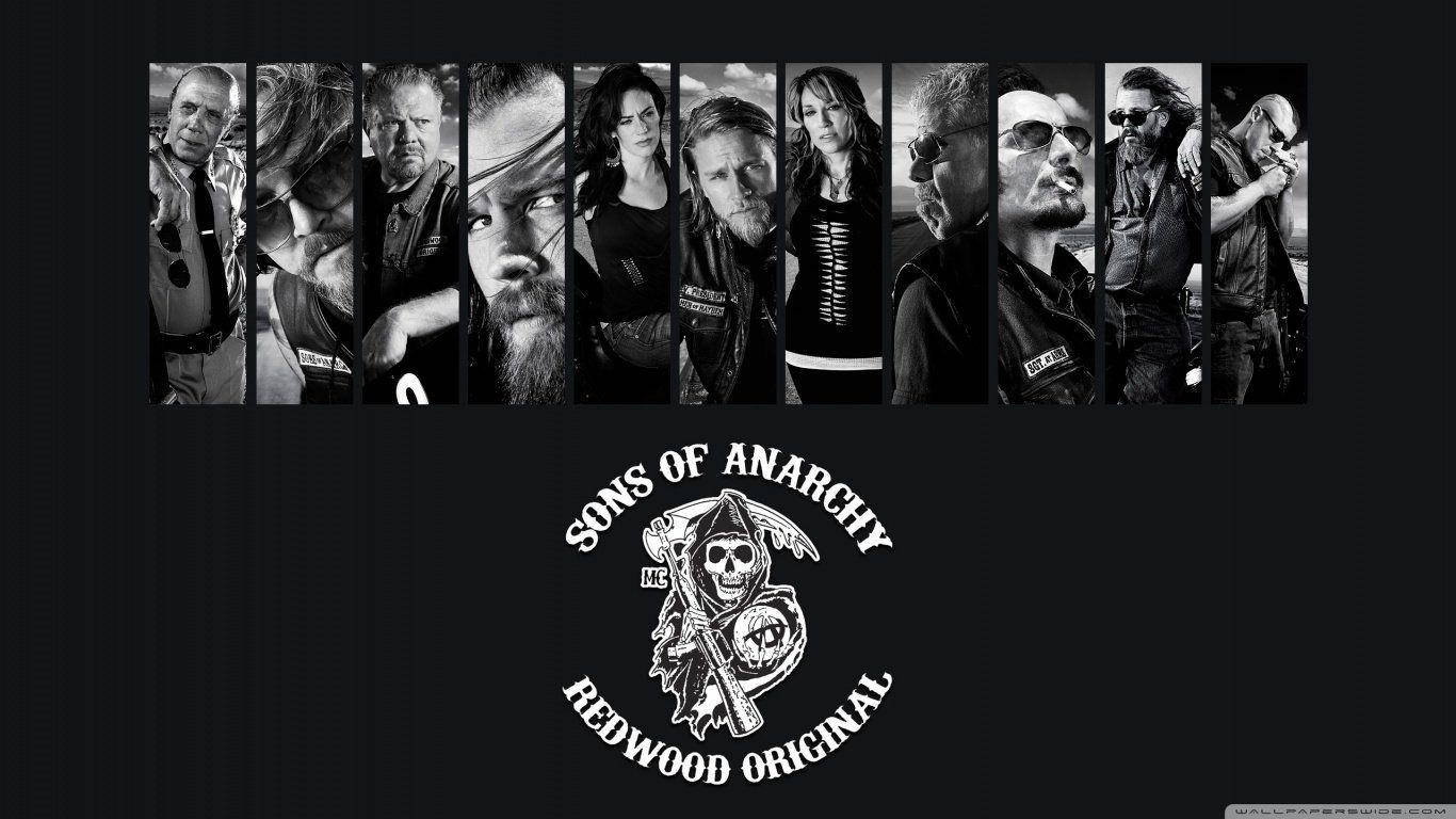 Sons Of Anarchy, redwood original logo, black and white portrait collage, HD Desktop Wallpaper