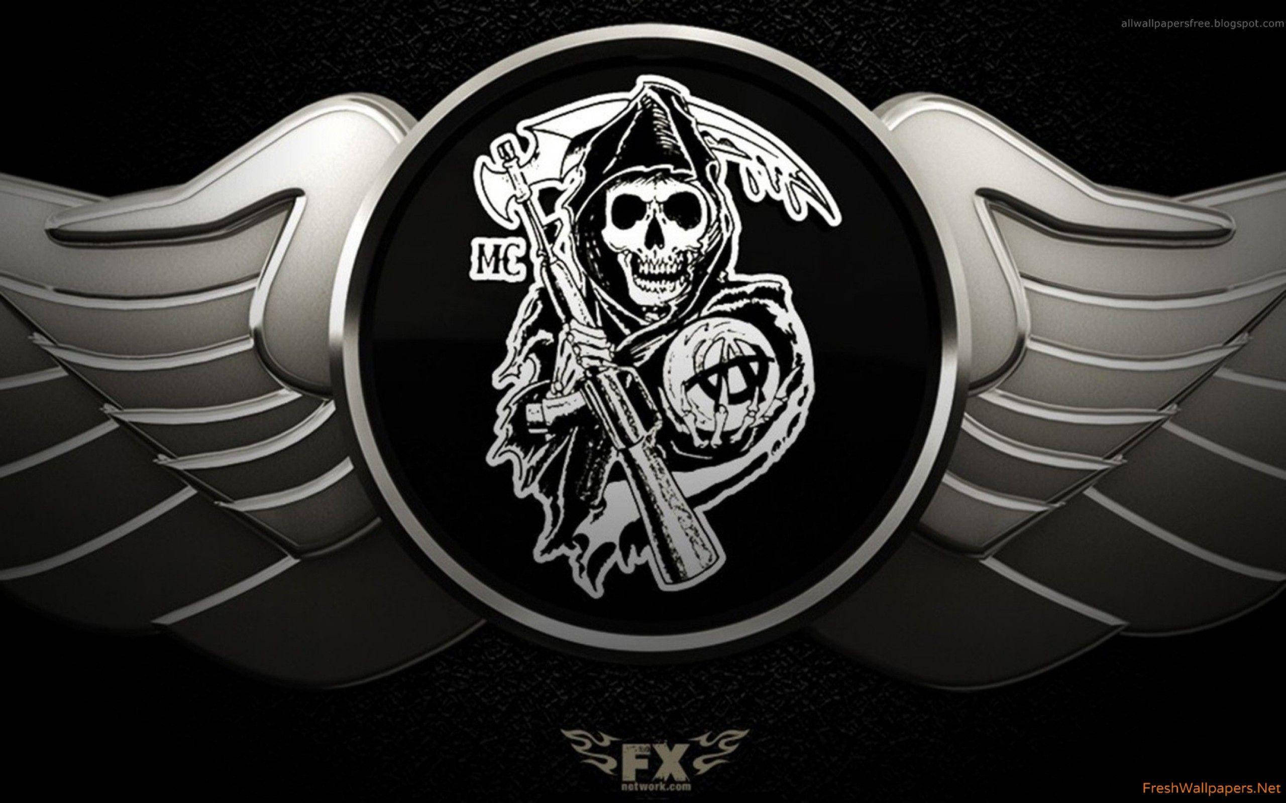 Sons Of Anarchy, skull with wings, rifle, 2K Desktop Wallpaper