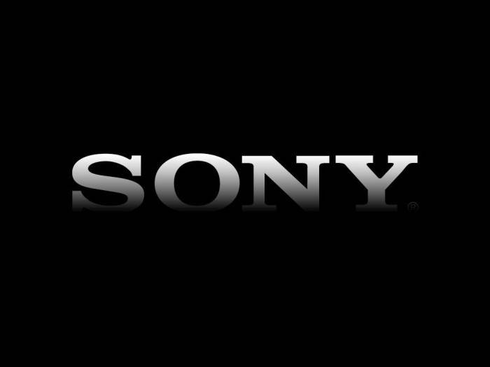 Sony Logo, metallic silver, solid black background, SD Desktop Wallpaper