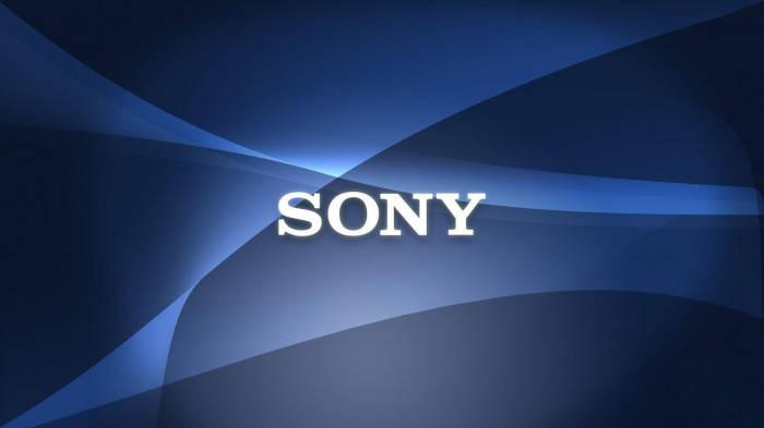 Sony Logo, white, dynamic blue abstract background, SD Desktop Wallpaper