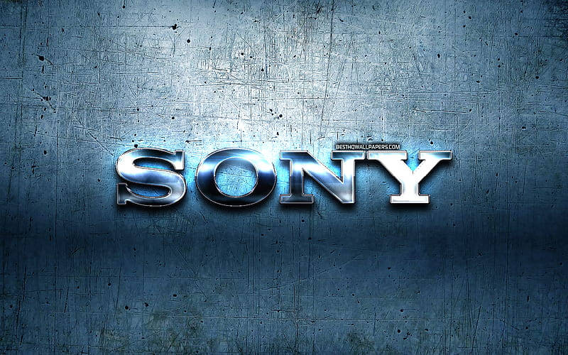 Sony Logo, rugged metal texture, shiny metallic, SD Desktop Wallpaper