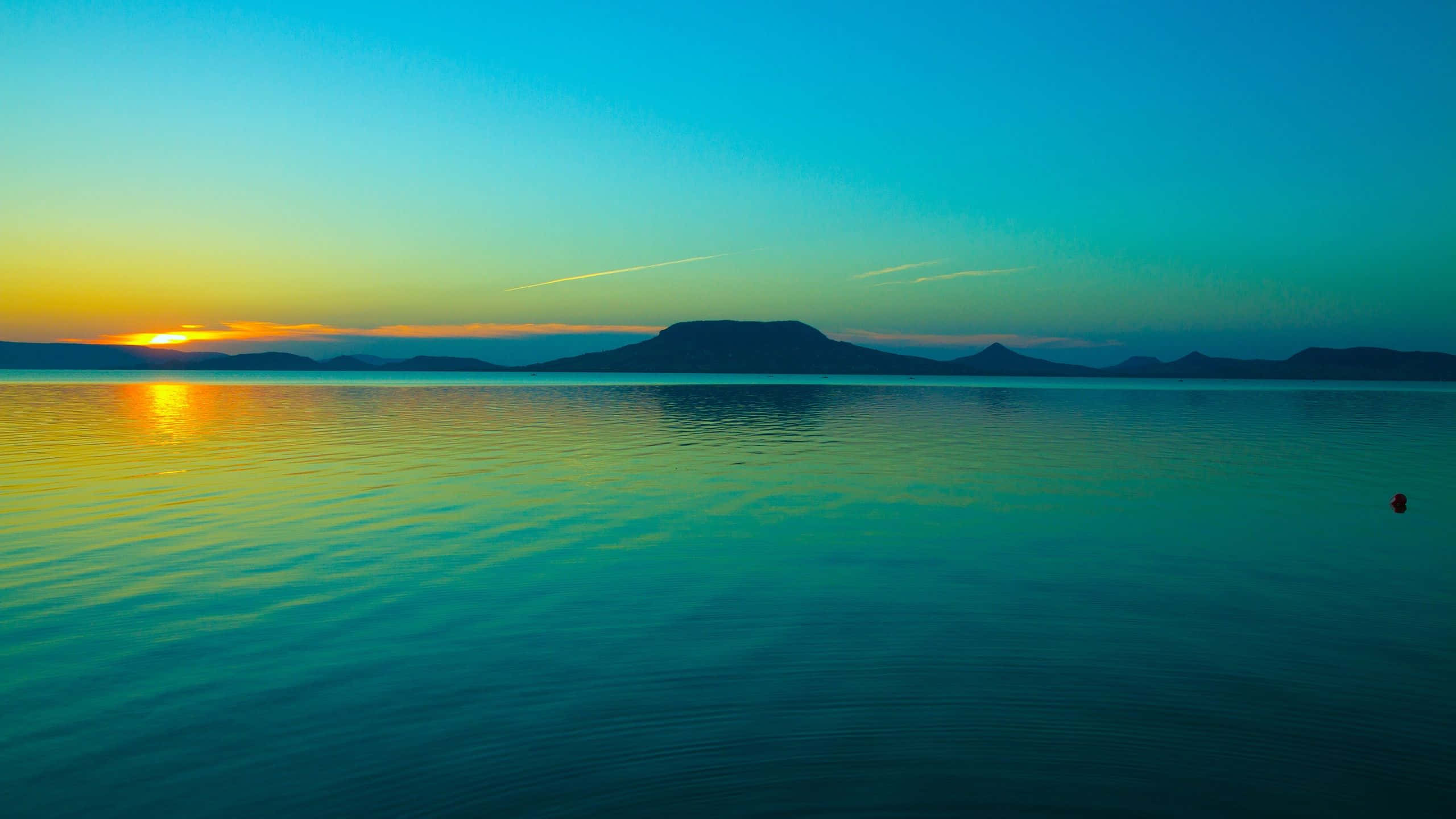 Sunset, orange, teal, 2K Desktop Wallpaper