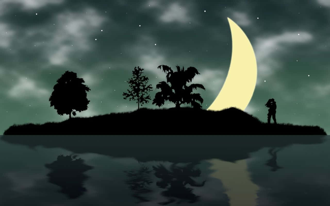 Soothing, crescent moon, calm water, HD Desktop Wallpaper