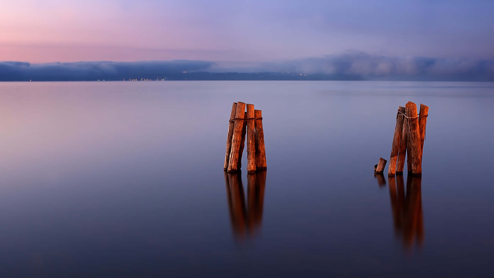 twilight sky, pink and purple, calm water, Full HD Desktop Wallpaper