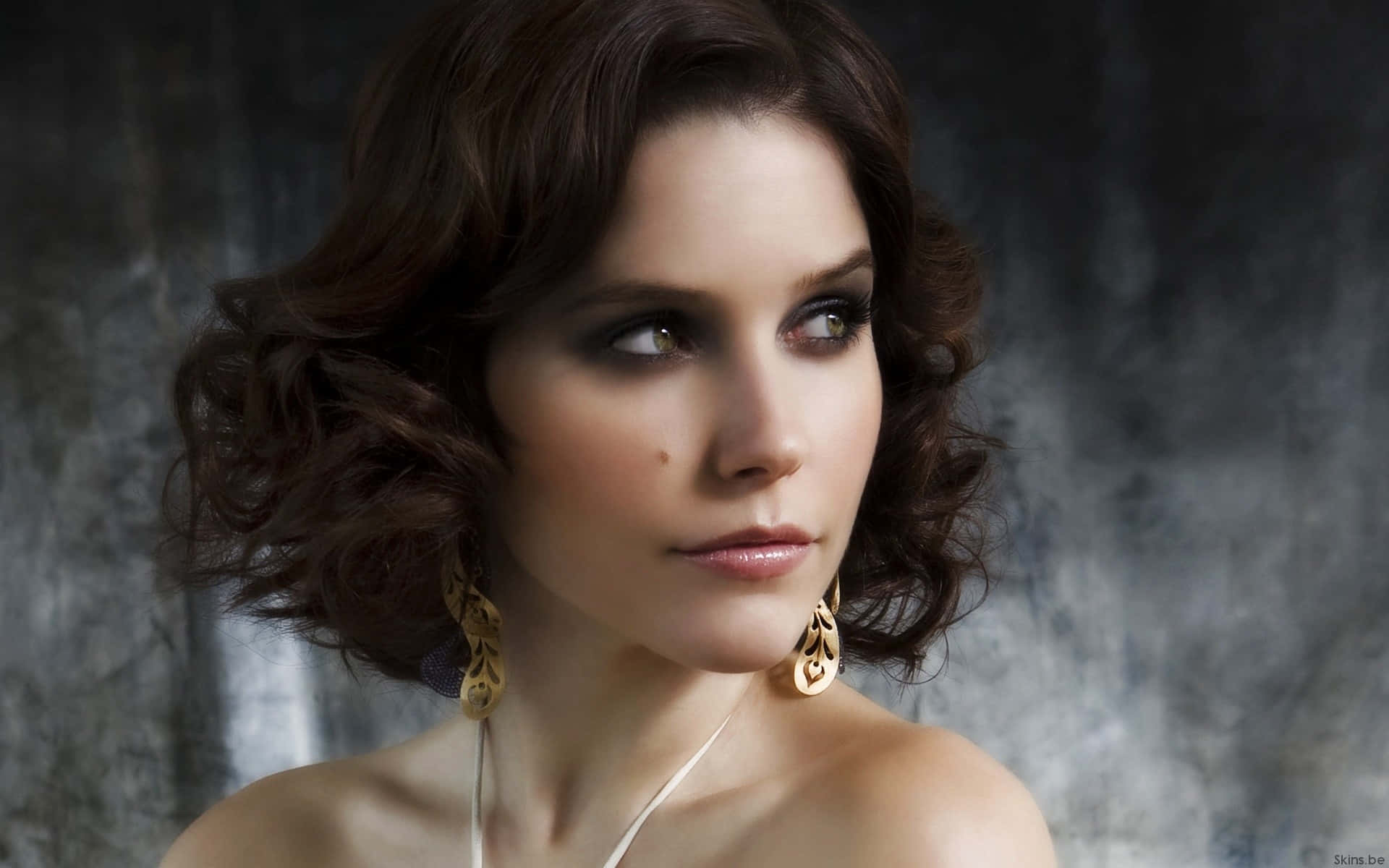 Sophia Bush, wavy brown hair, gold earrings, Full HD Desktop Wallpaper
