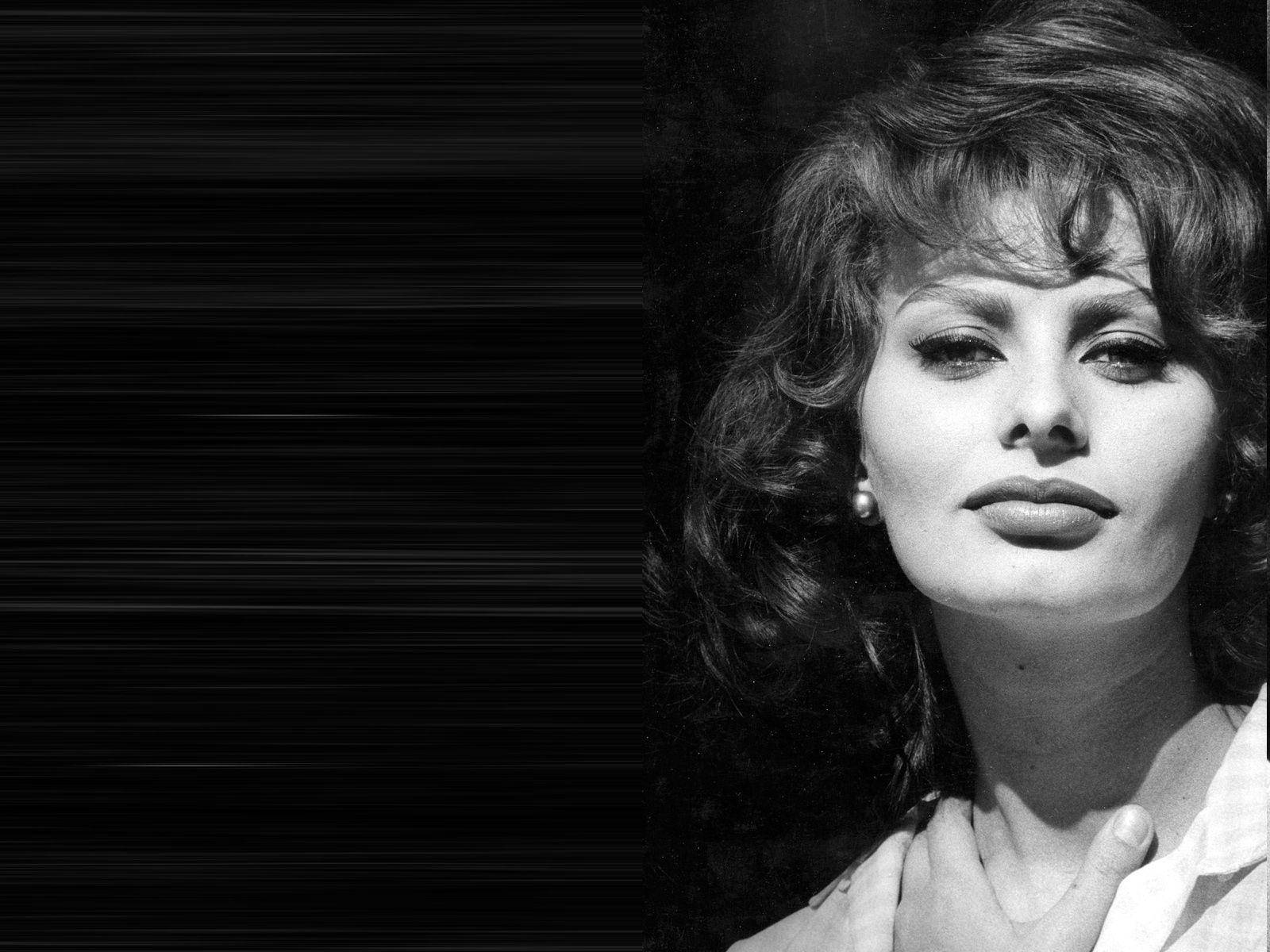 Sophia Loren, black and white portrait, voluminous hair, HD Desktop Wallpaper
