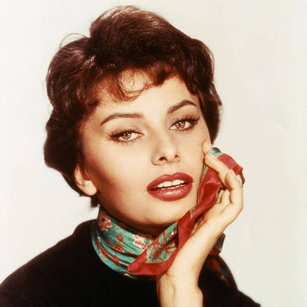 Sophia Loren, dark hair, bold red lips, SD Desktop Wallpaper