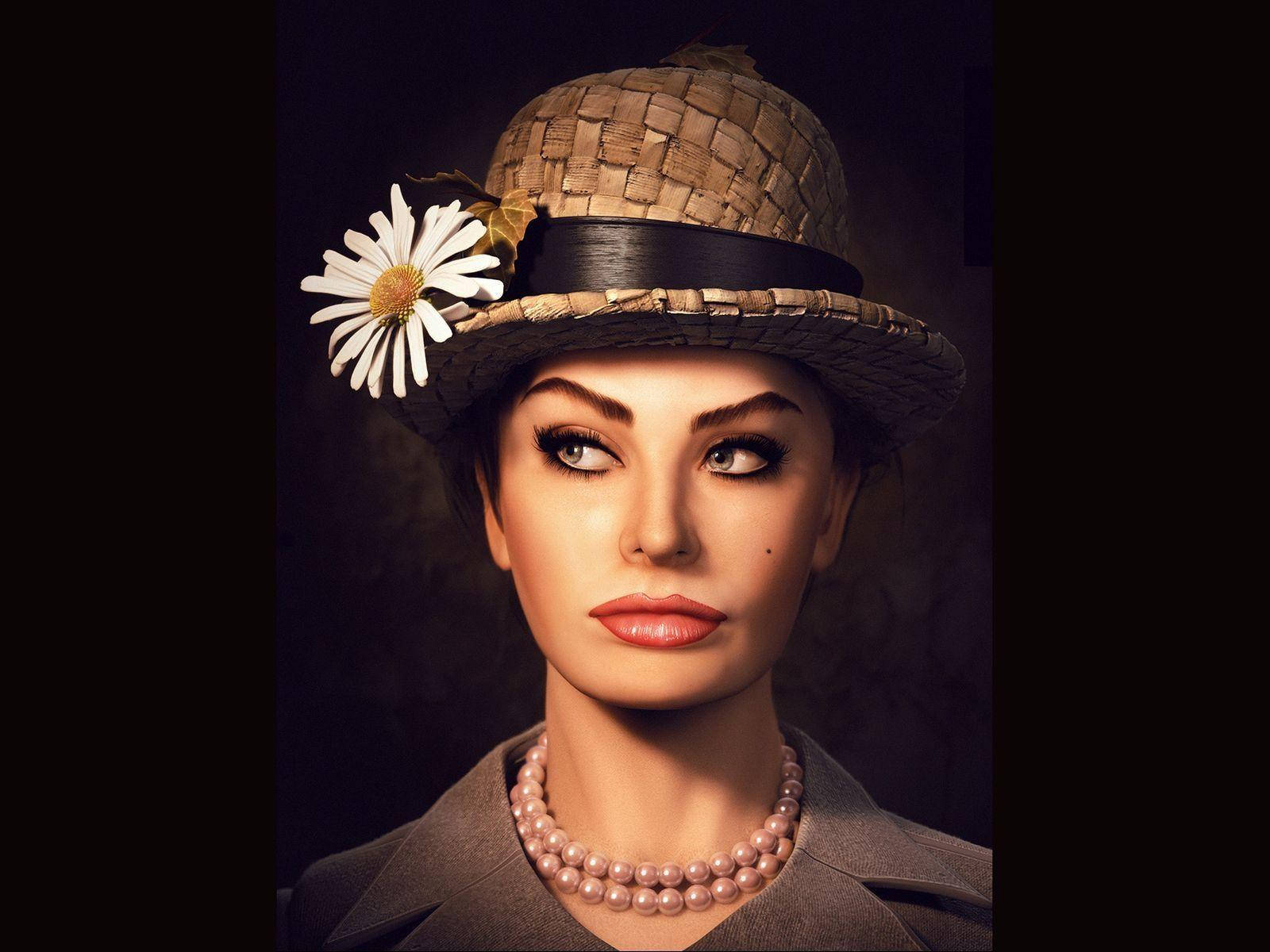 Sophia Loren, woven hat, white daisy, HD Desktop Wallpaper