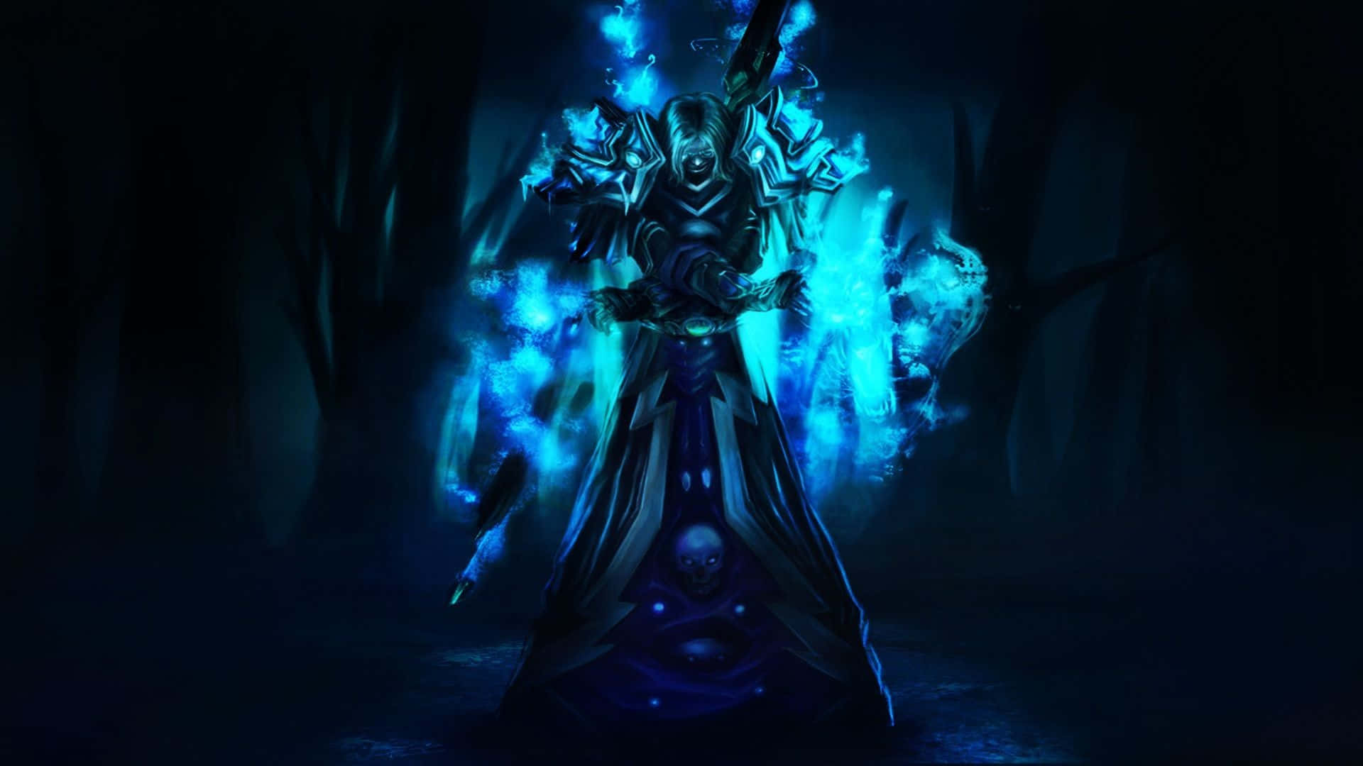Sorcerer, electric blue energy, shadowy forest, Full HD Desktop Wallpaper