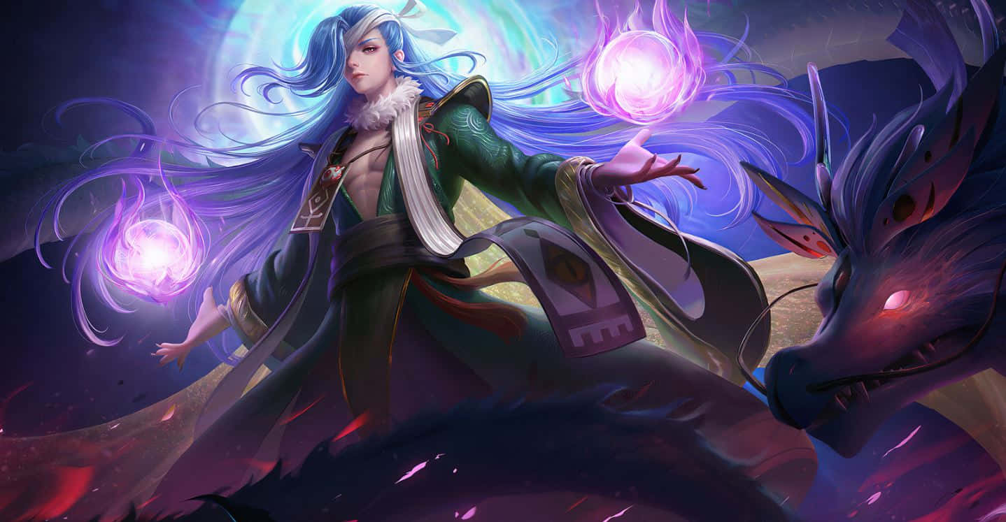 Sorcerer, blue-haired mage, green robes, HD Desktop Wallpaper