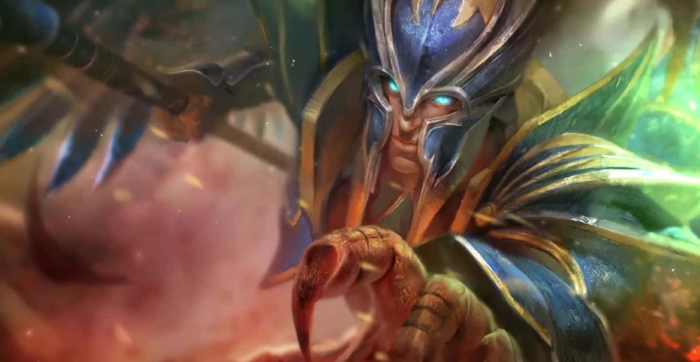 Sorcerer, blue and gold armor, glowing eyes, HD Desktop Wallpaper