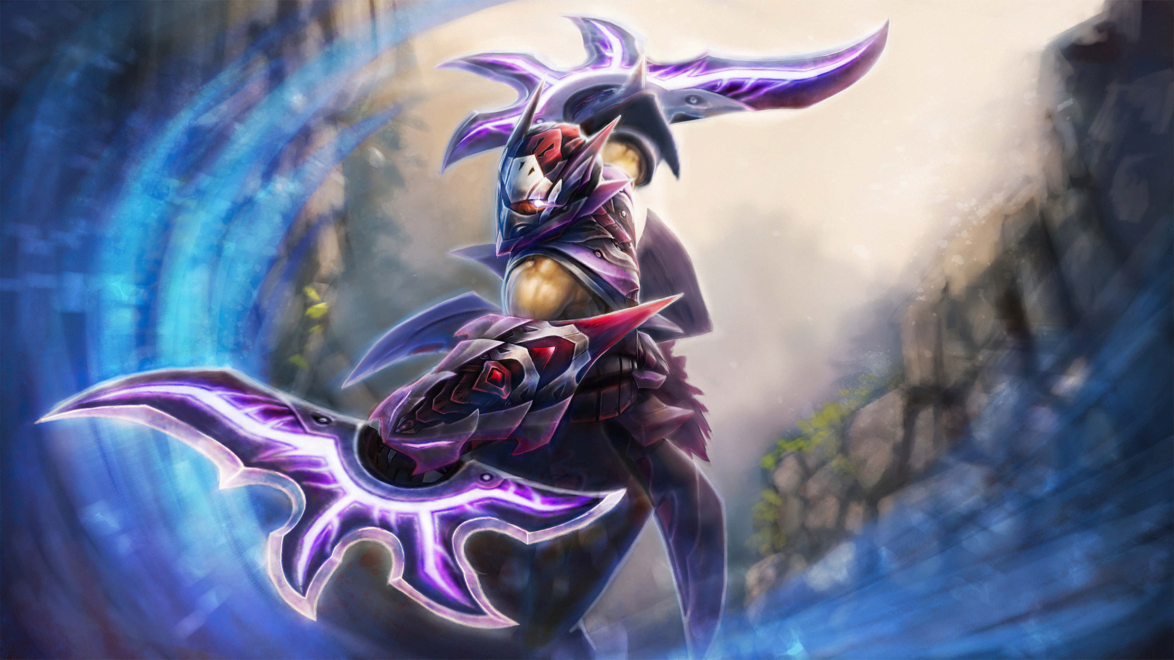 Sorcerer, glowing purple armor, massive ornate axe, 4K Desktop Wallpaper