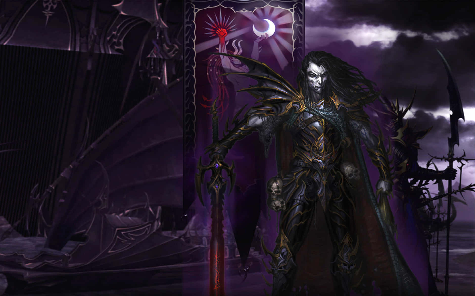 Sorcerer, black wings, ornate armor, Full HD Desktop Wallpaper