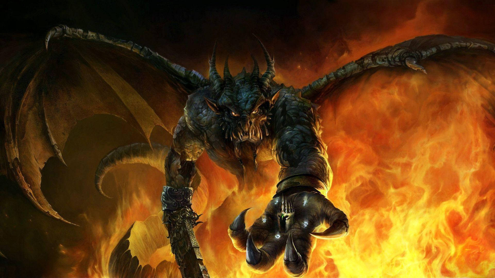 Sorcerer, demon, dark dragon, Full HD Desktop Wallpaper