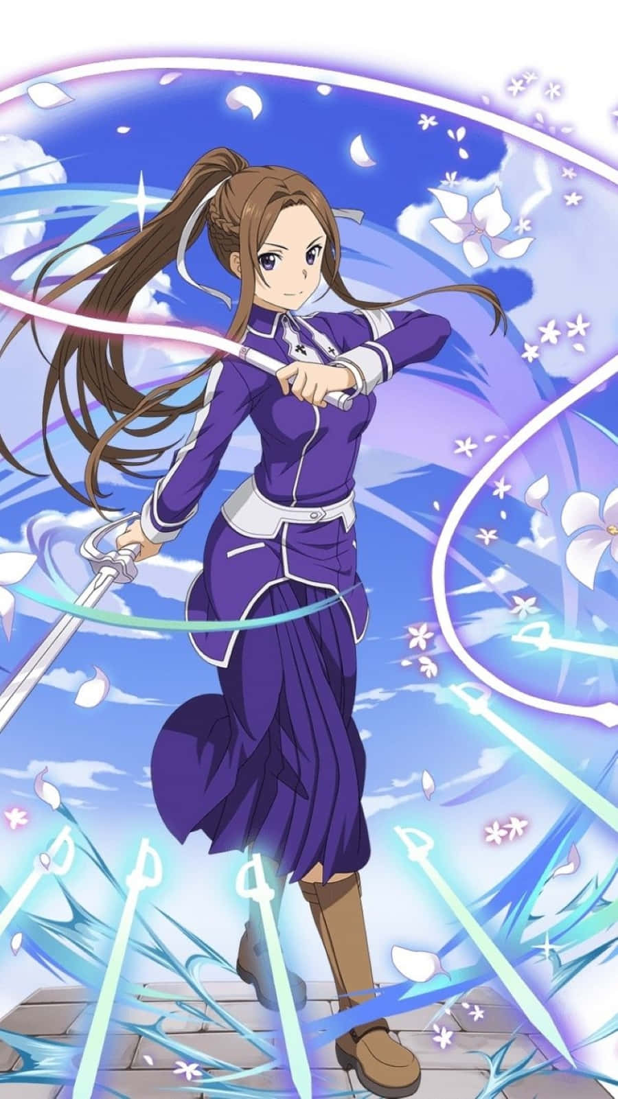 Sortiliena Serlut, purple outfit, glowing swords, HD Phone Wallpaper