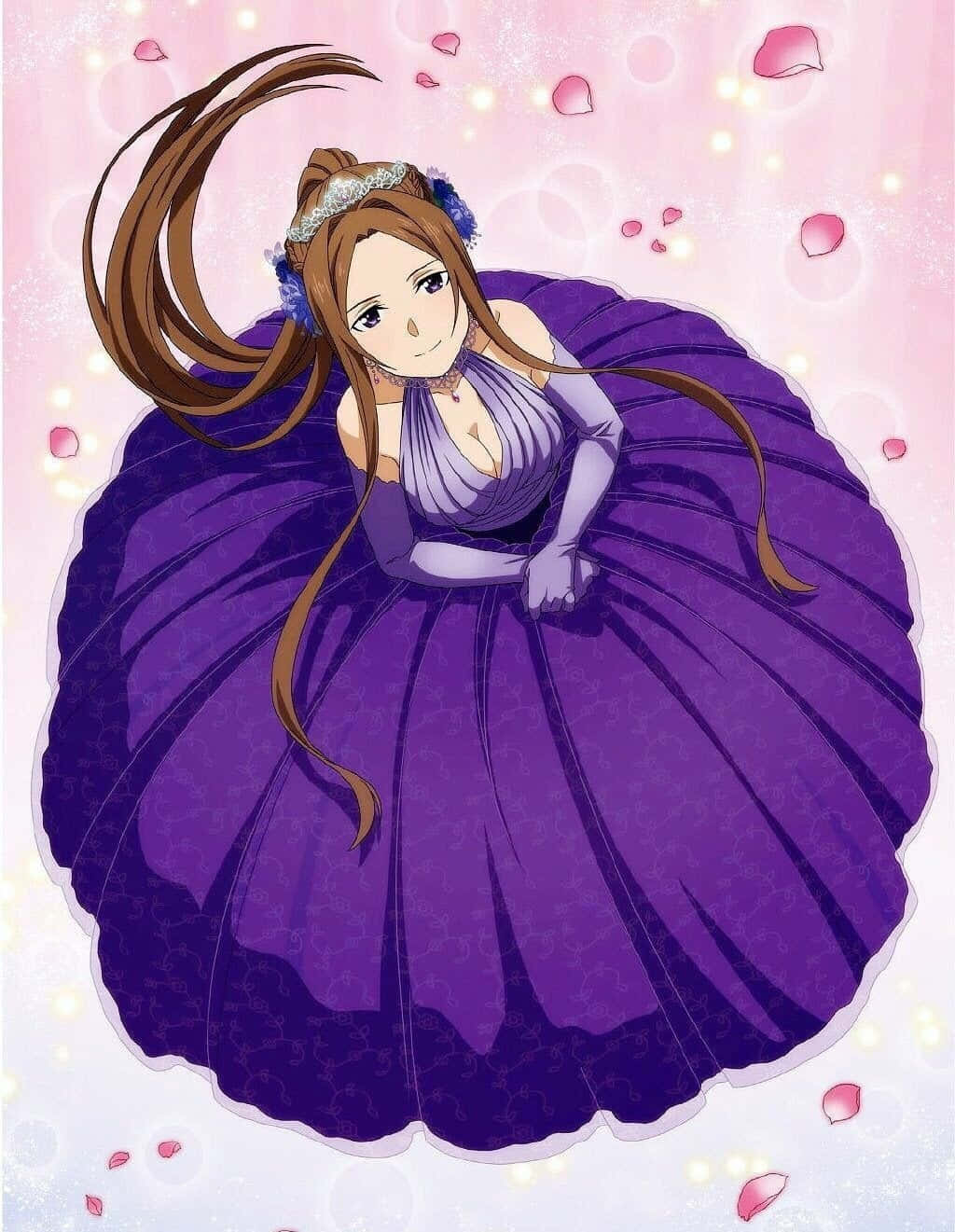 Sortiliena Serlut, purple gown, pink petals, HD Phone Wallpaper