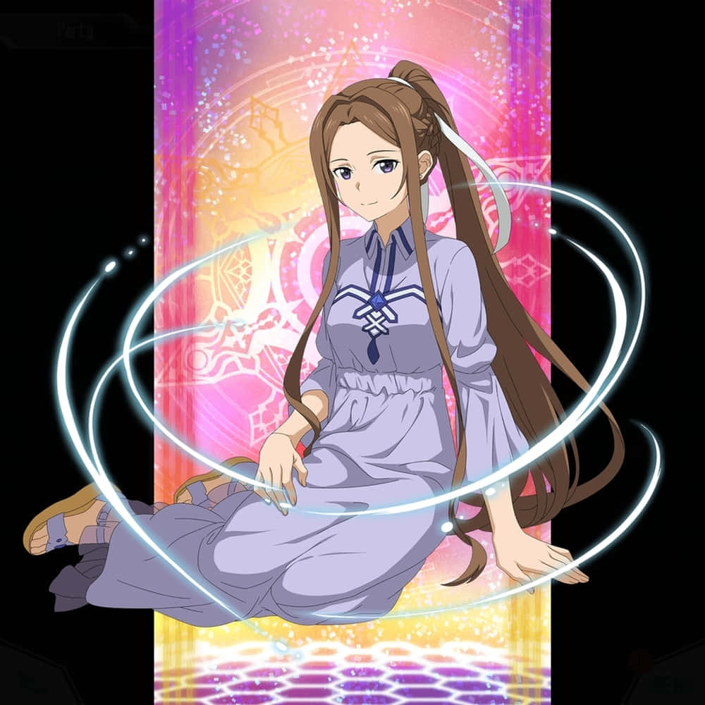 Sortiliena Serlut, long brown hair, glowing white rings, SD Desktop Wallpaper