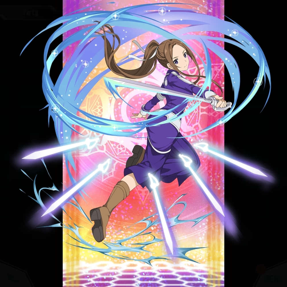 Sortiliena Serlut, glowing swords, swirling blue energy, SD Desktop Wallpaper