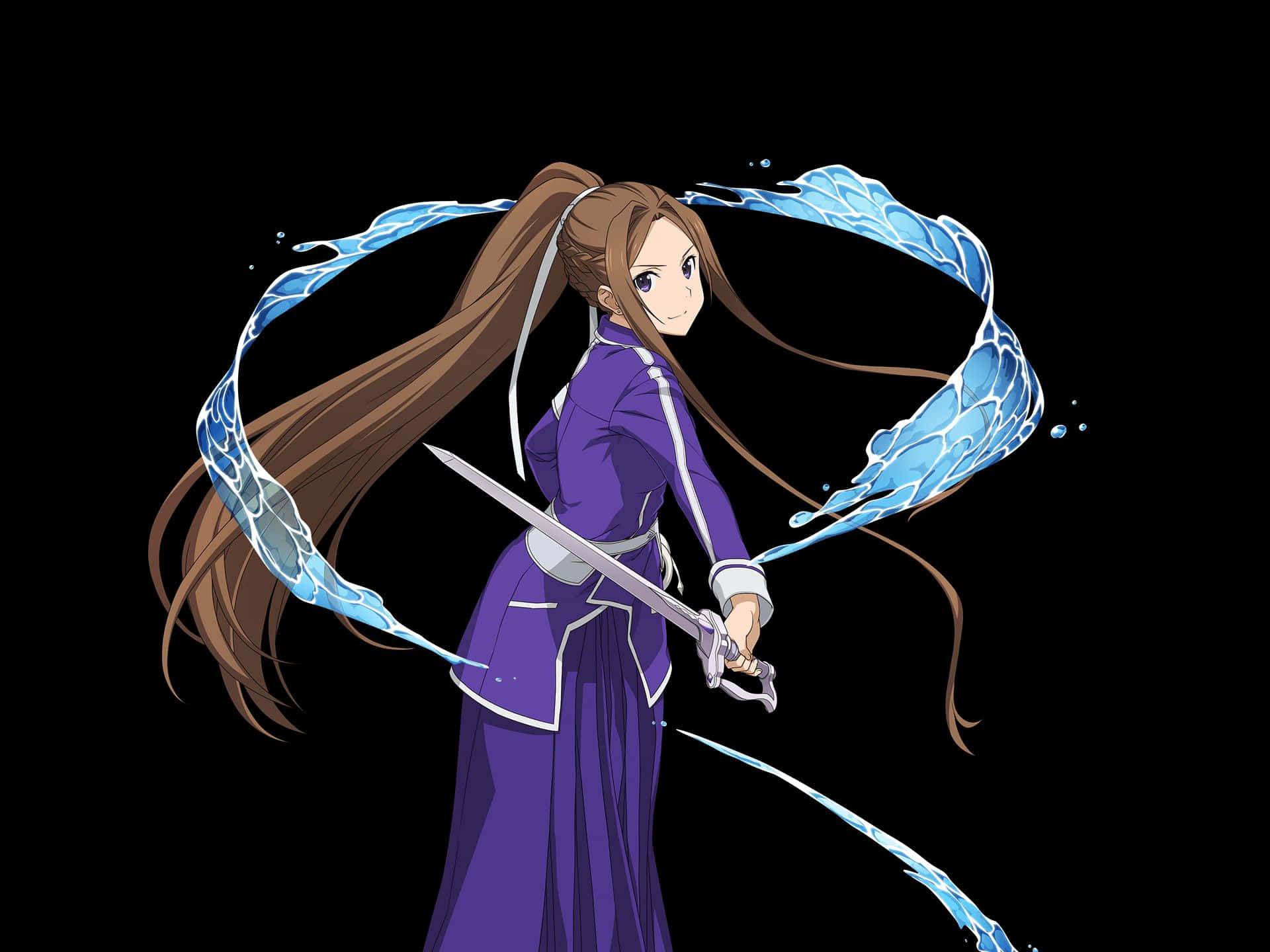 Sortiliena Serlut, purple outfit, sword, Full HD Desktop Wallpaper
